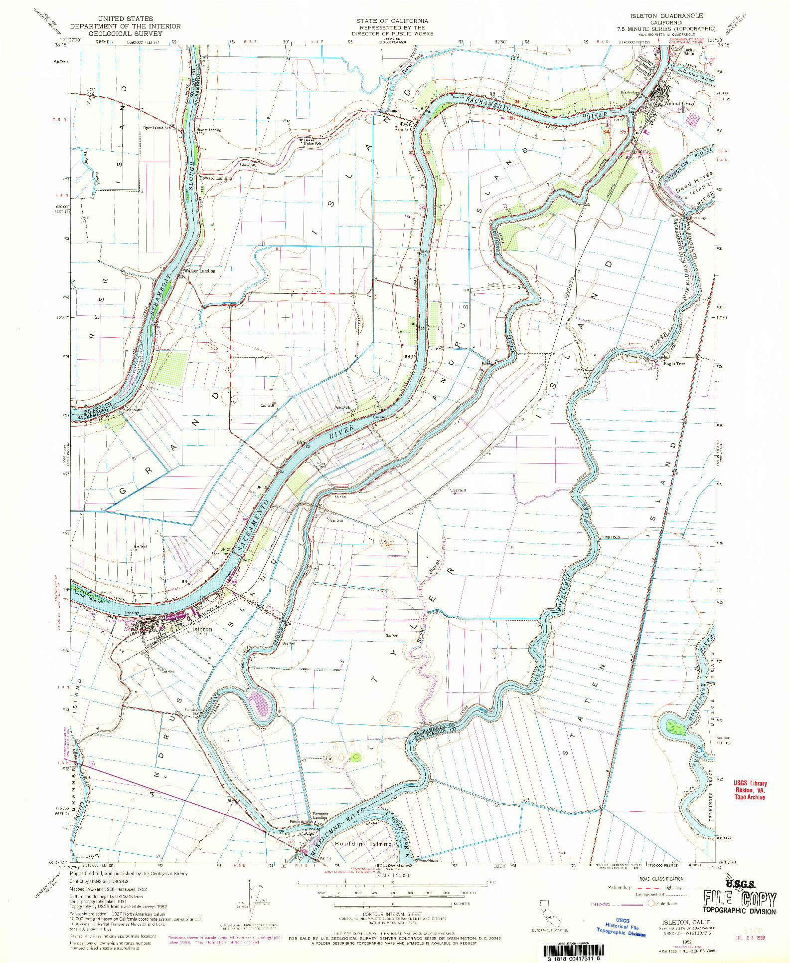 USGS 1:24000-SCALE QUADRANGLE FOR ISLETON, CA 1952