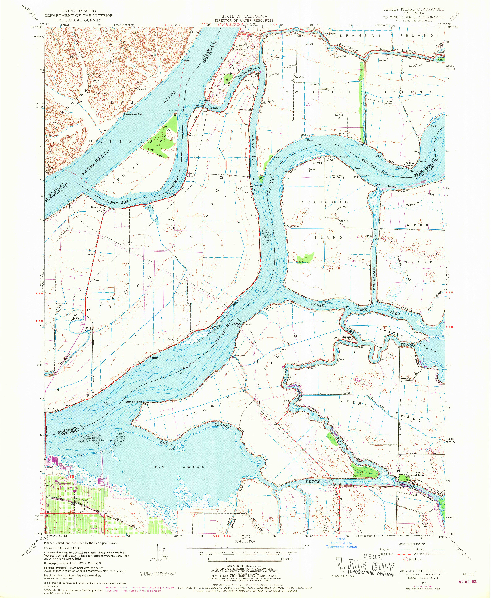 USGS 1:24000-SCALE QUADRANGLE FOR JERSEY ISLAND, CA 1952