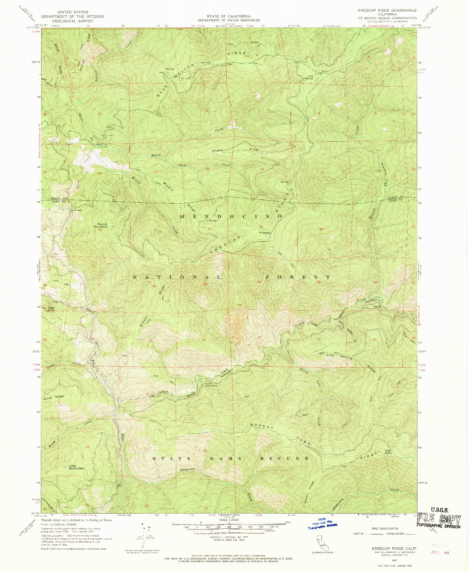 USGS 1:24000-SCALE QUADRANGLE FOR KNEECAP RIDGE, CA 1967