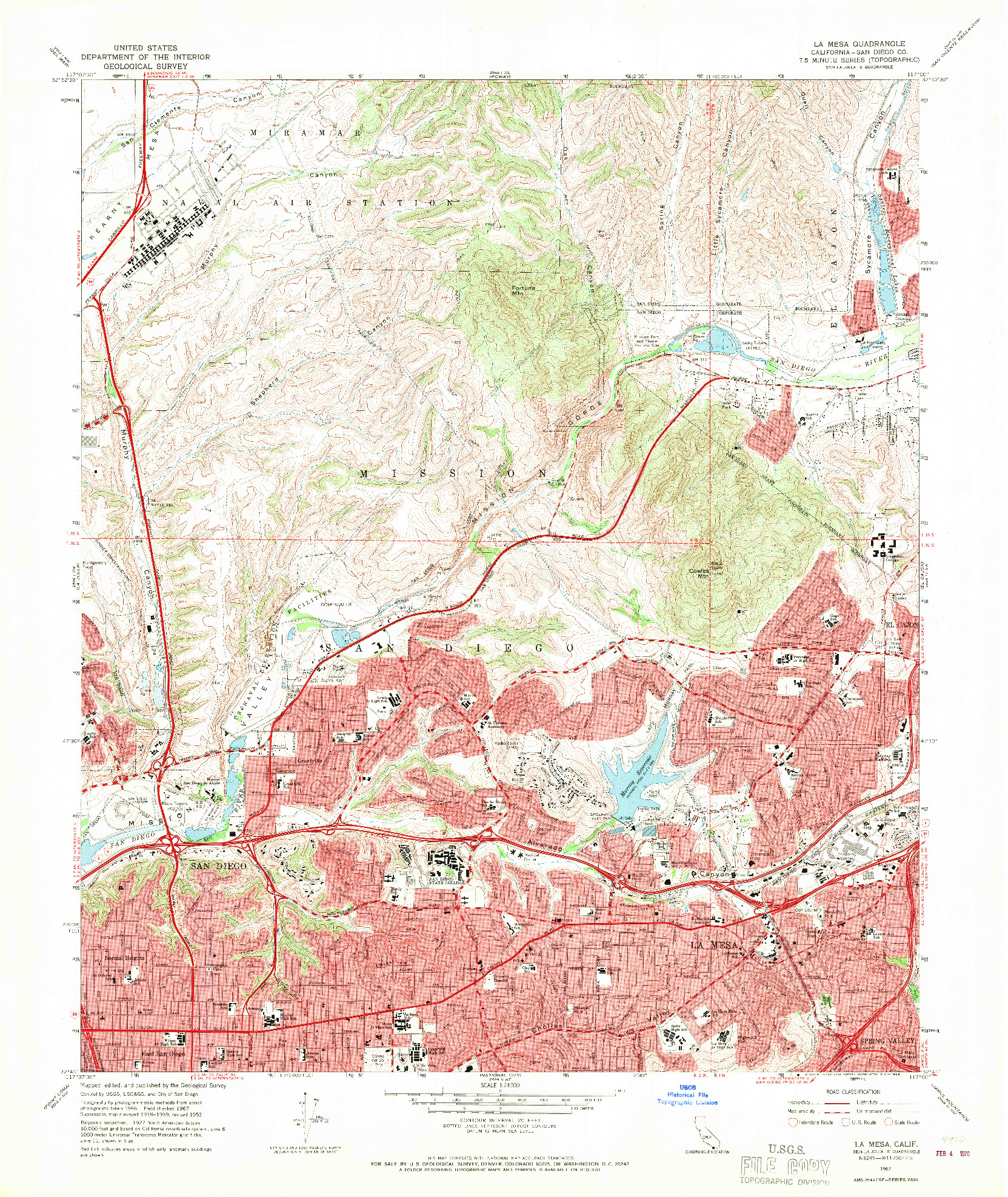 USGS 1:24000-SCALE QUADRANGLE FOR LA MESA, CA 1967