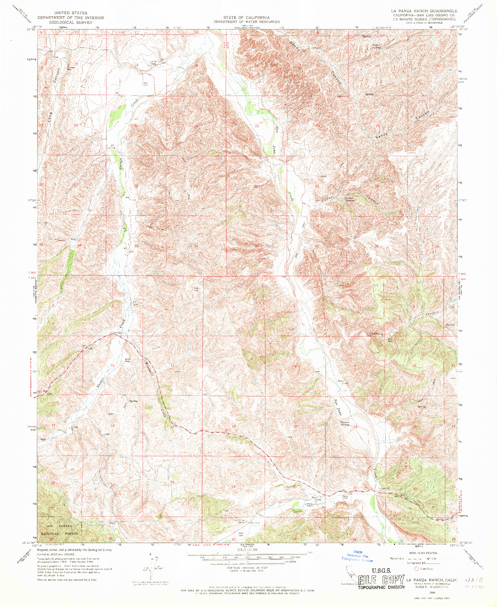 USGS 1:24000-SCALE QUADRANGLE FOR LA PANZA RANCH, CA 1966