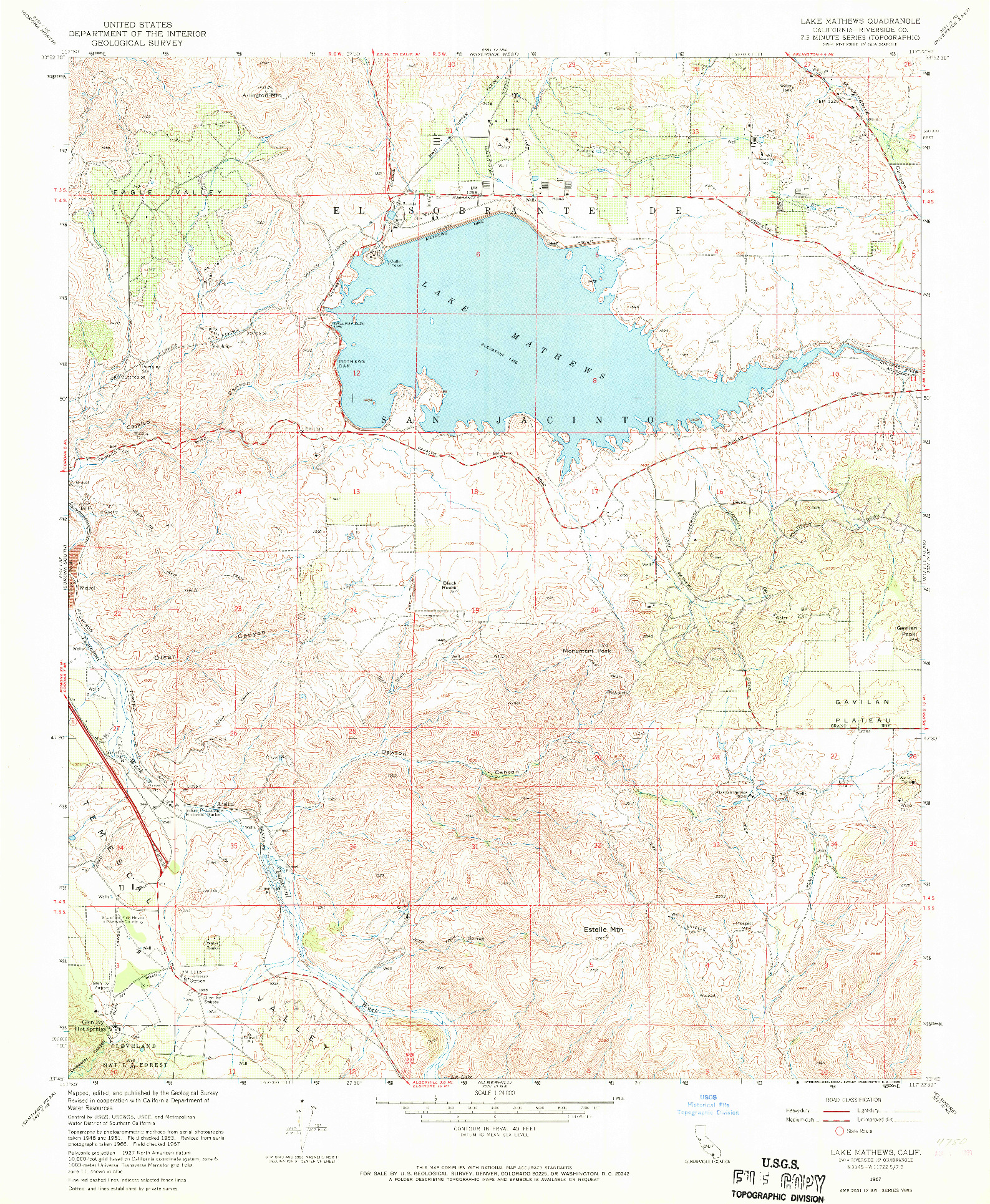 USGS 1:24000-SCALE QUADRANGLE FOR LAKE MATHEWS, CA 1967