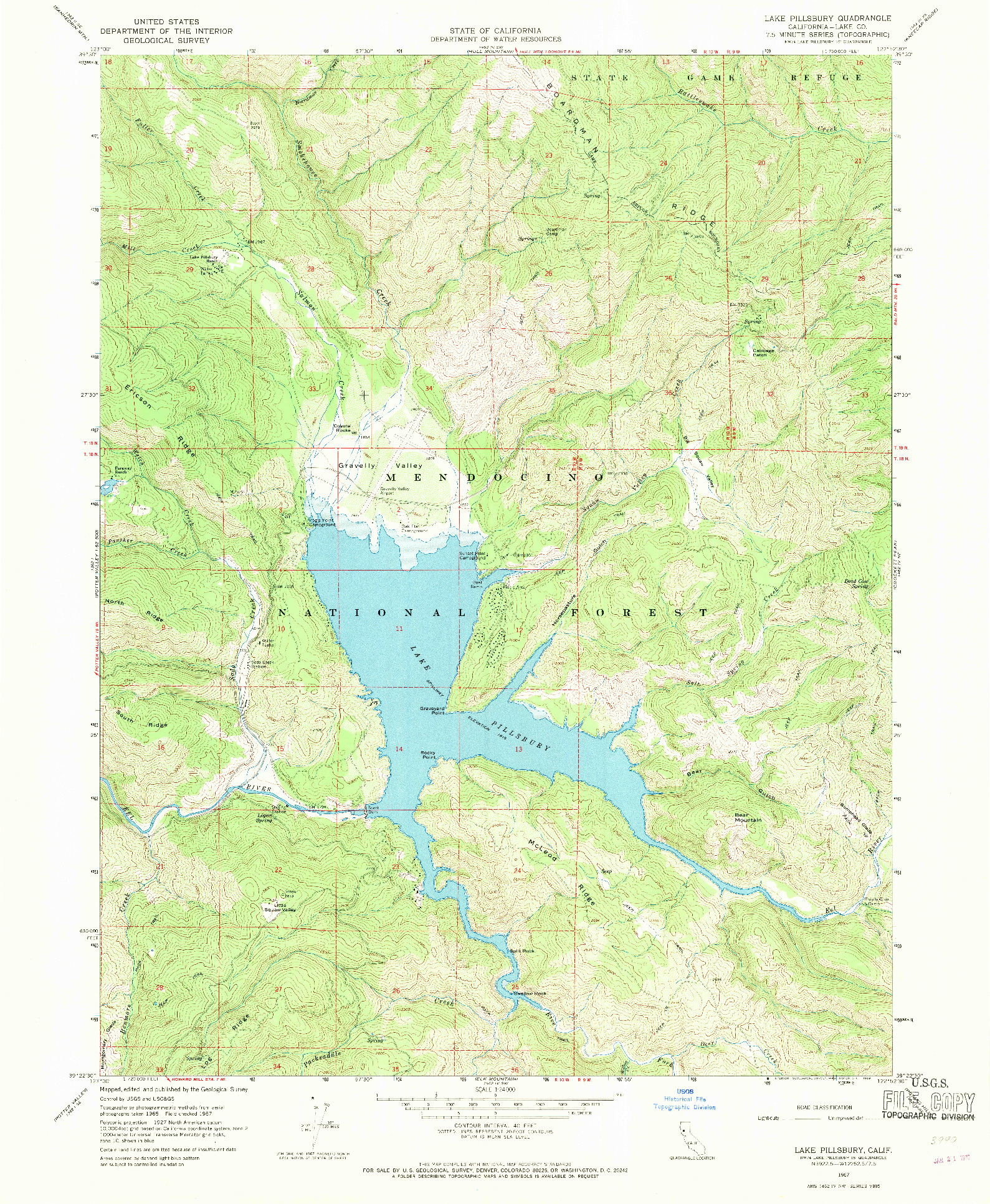USGS 1:24000-SCALE QUADRANGLE FOR LAKE PILLSBURY, CA 1967
