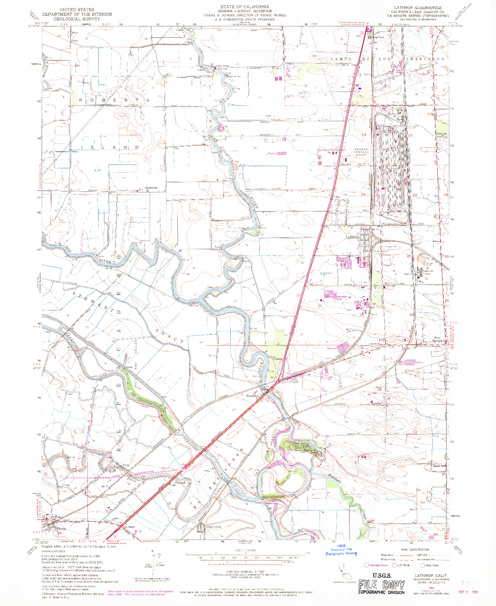 USGS 1:24000-SCALE QUADRANGLE FOR LATHROP, CA 1952