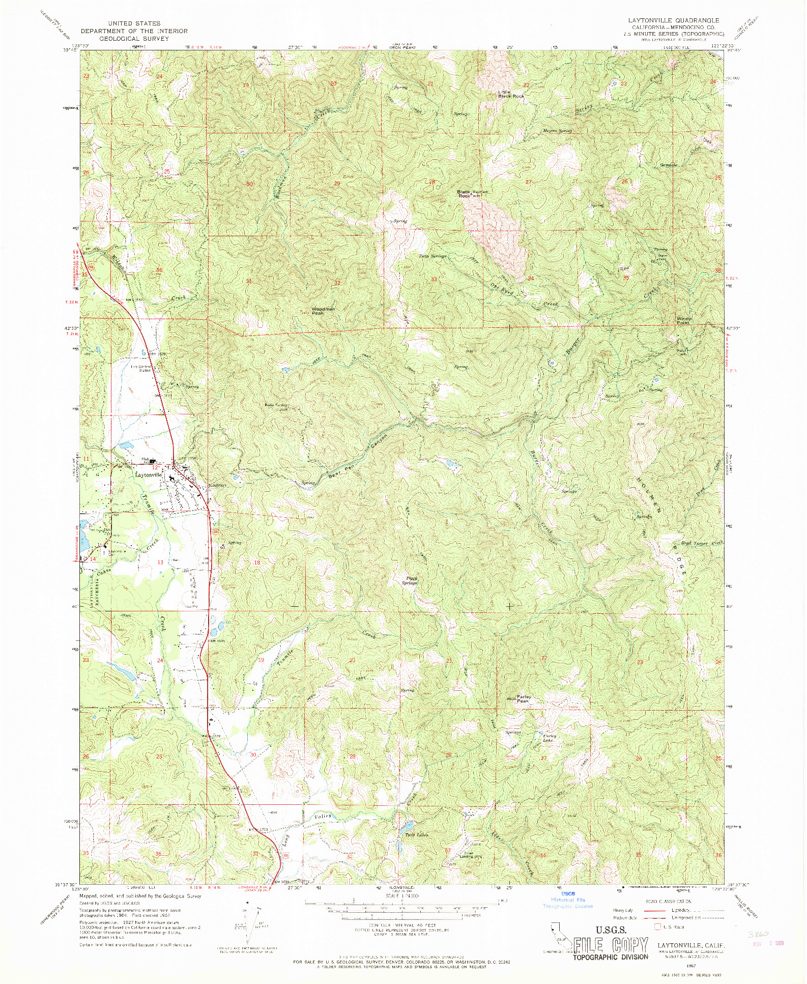 USGS 1:24000-SCALE QUADRANGLE FOR LAYTONVILLE, CA 1967