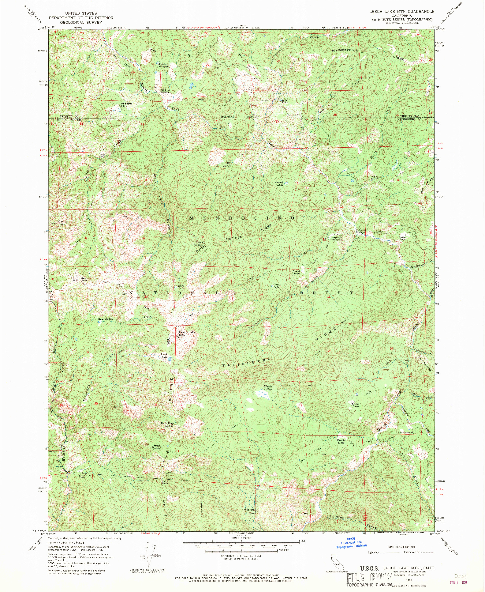 USGS 1:24000-SCALE QUADRANGLE FOR LEECH LAKE MOUNTAIN, CA 1966