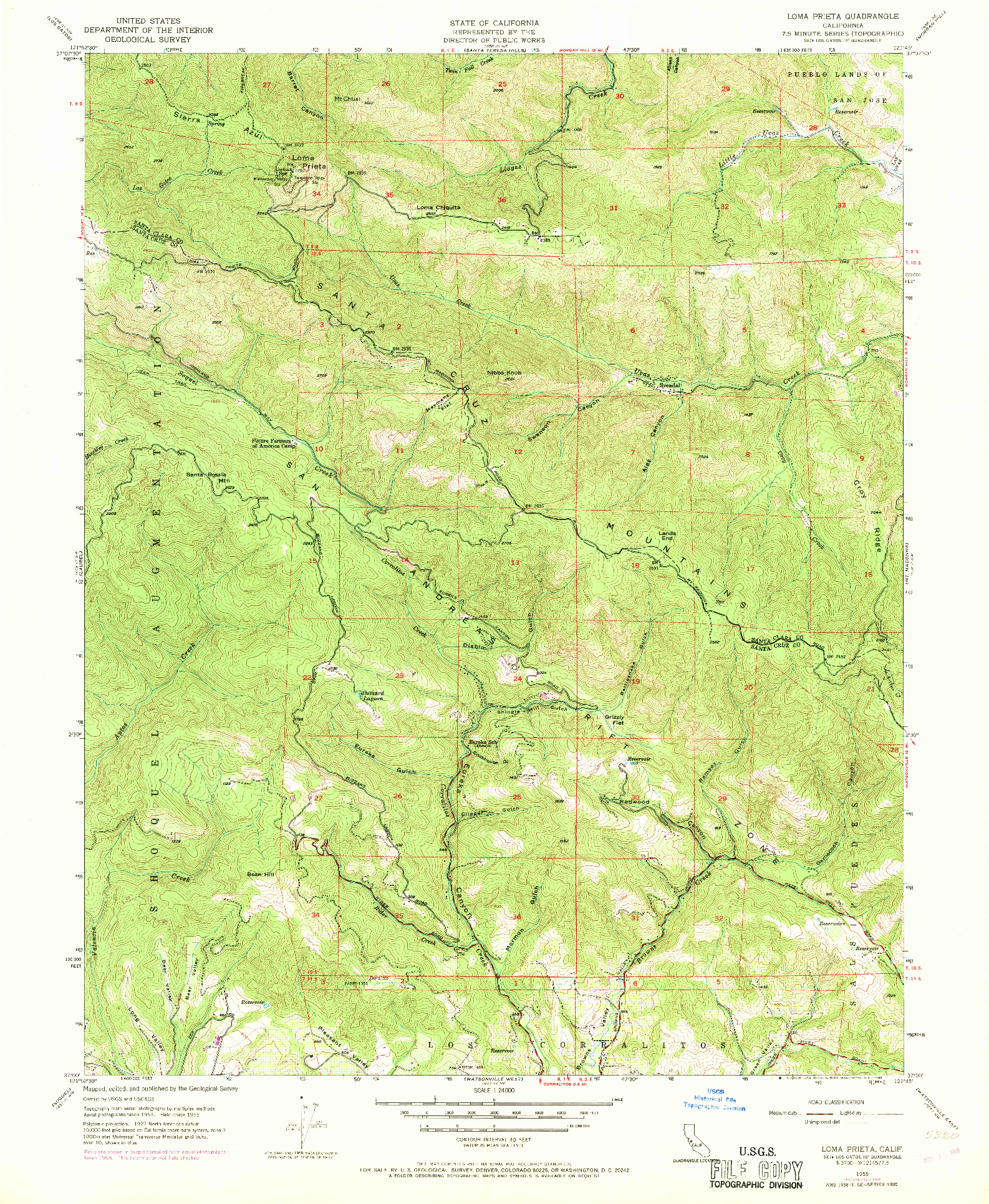 USGS 1:24000-SCALE QUADRANGLE FOR LOMA PRIETA, CA 1955