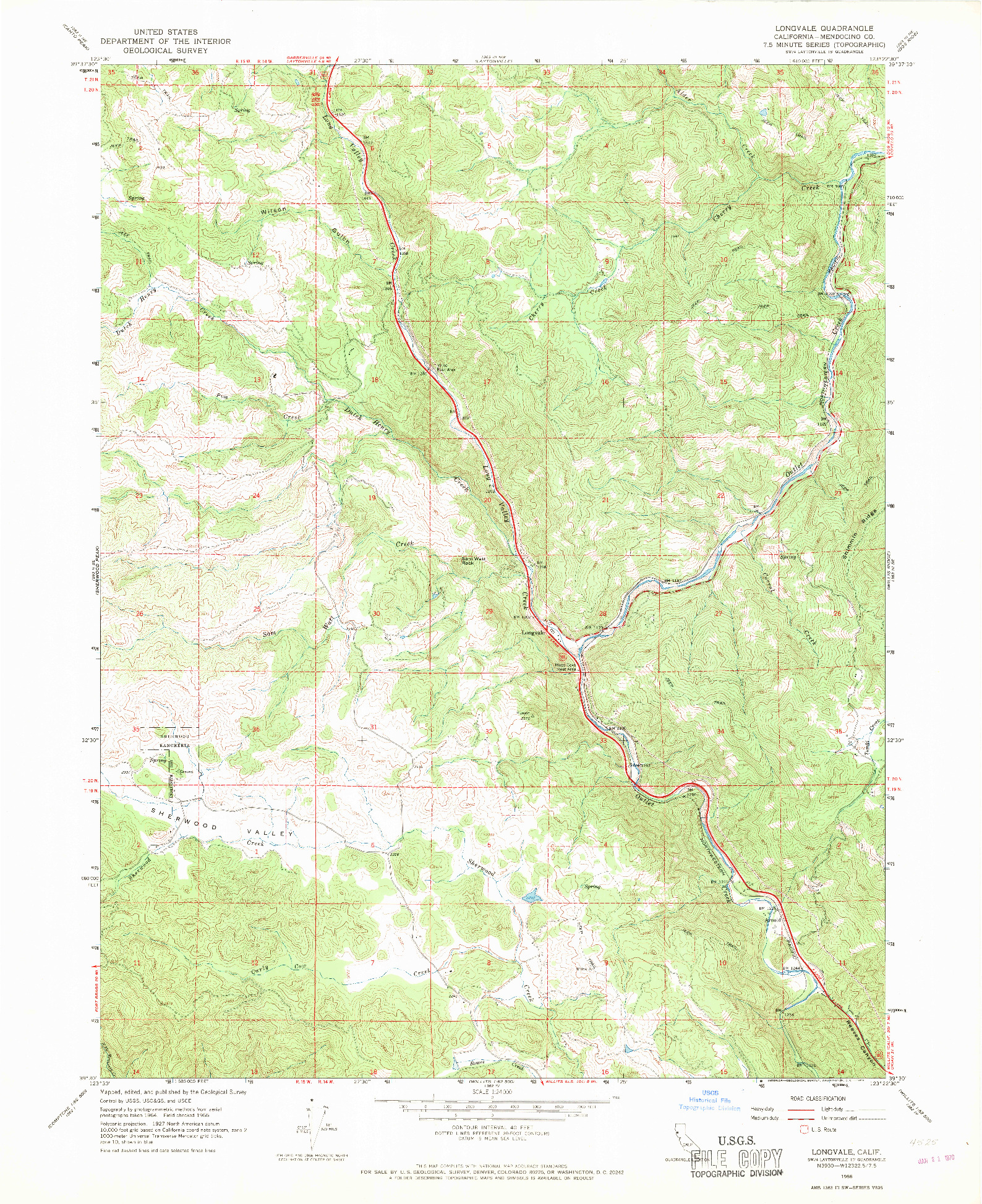 USGS 1:24000-SCALE QUADRANGLE FOR LONGVALE, CA 1966