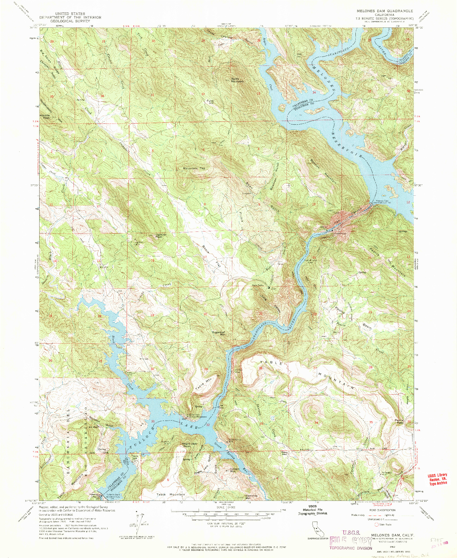 USGS 1:24000-SCALE QUADRANGLE FOR MELONES DAM, CA 1962