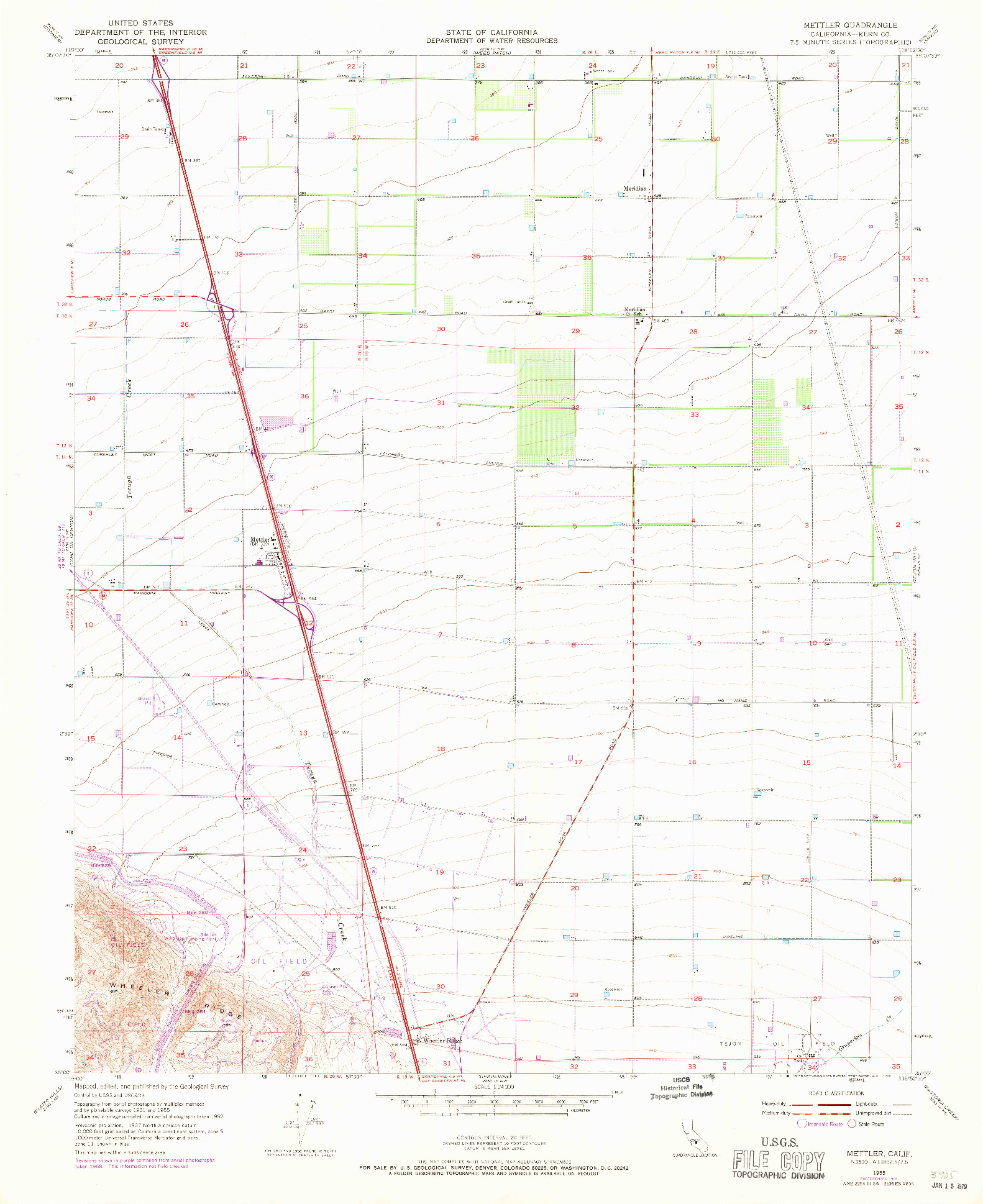 USGS 1:24000-SCALE QUADRANGLE FOR METTLER, CA 1955