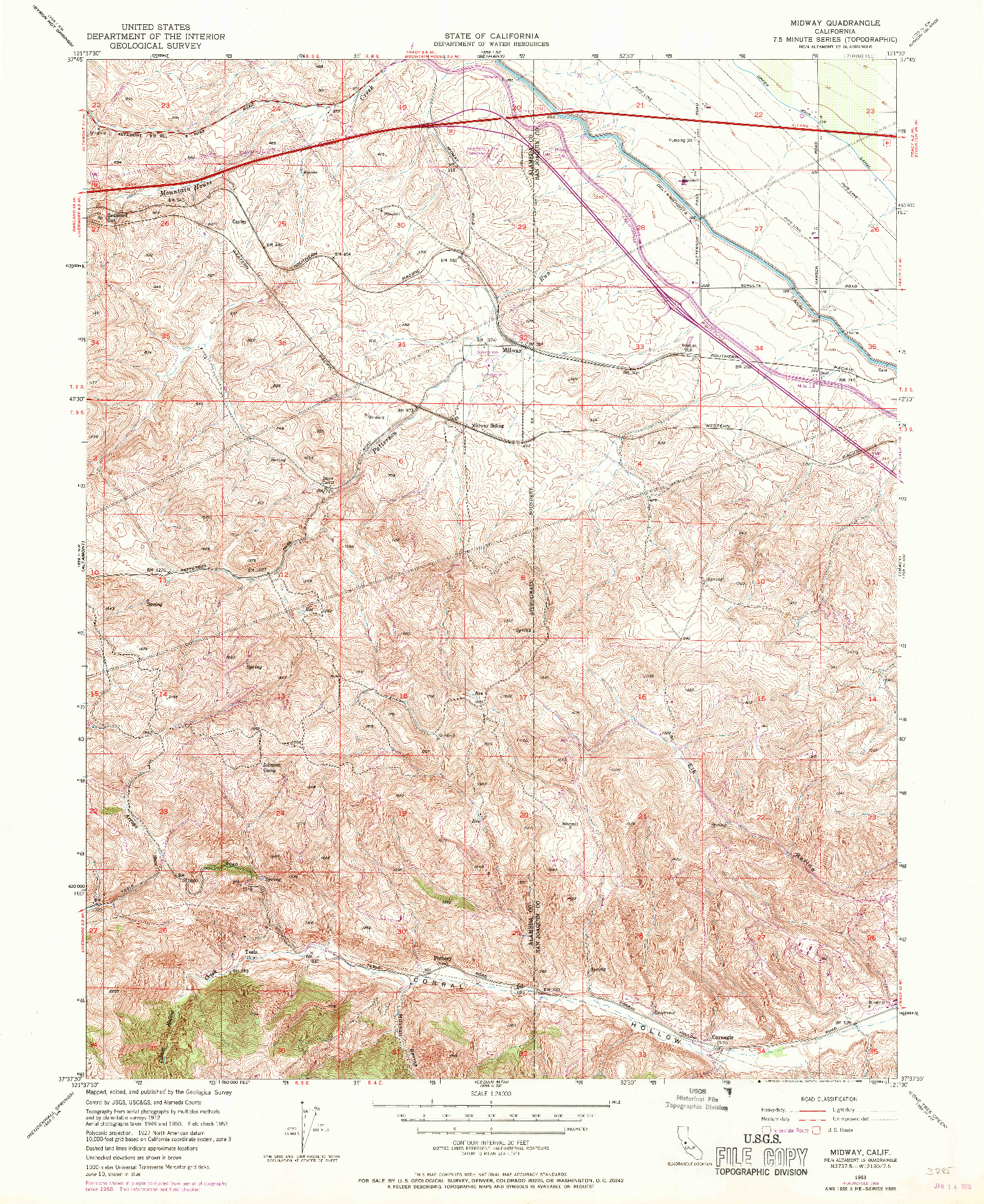 USGS 1:24000-SCALE QUADRANGLE FOR MIDWAY, CA 1953