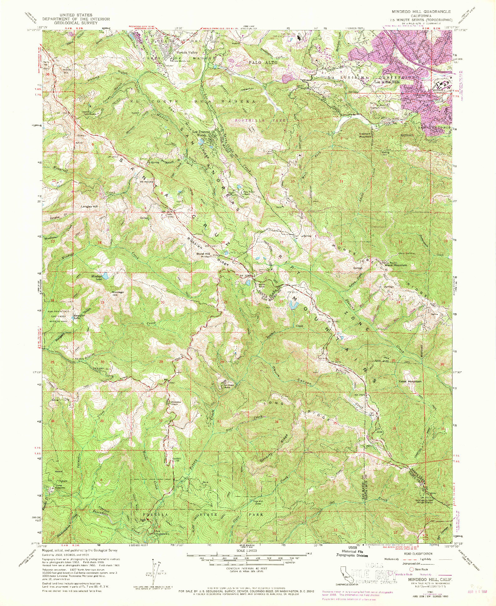 USGS 1:24000-SCALE QUADRANGLE FOR MINDEGO HILL, CA 1961