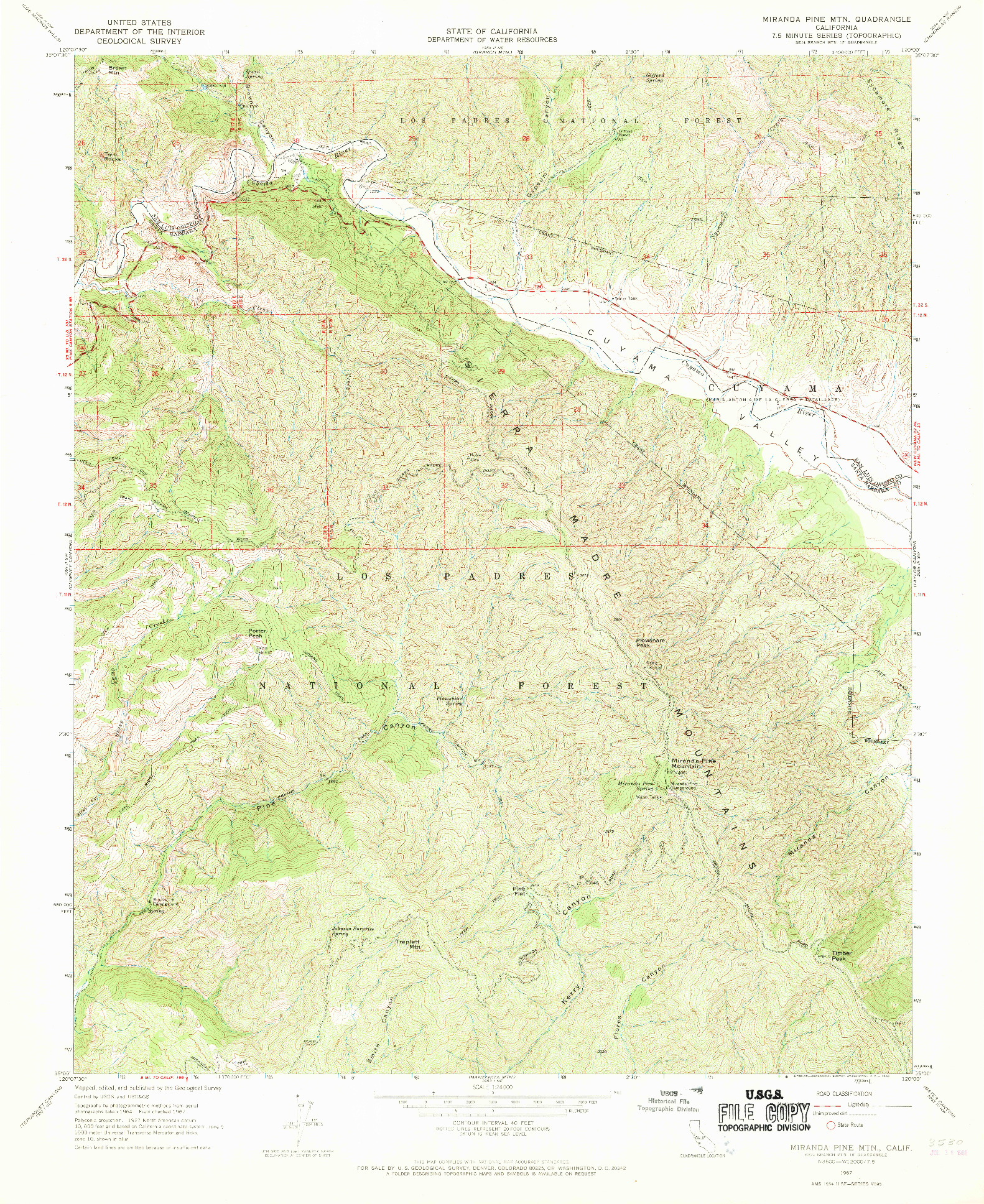 USGS 1:24000-SCALE QUADRANGLE FOR MIRANDA PINE MTN, CA 1967