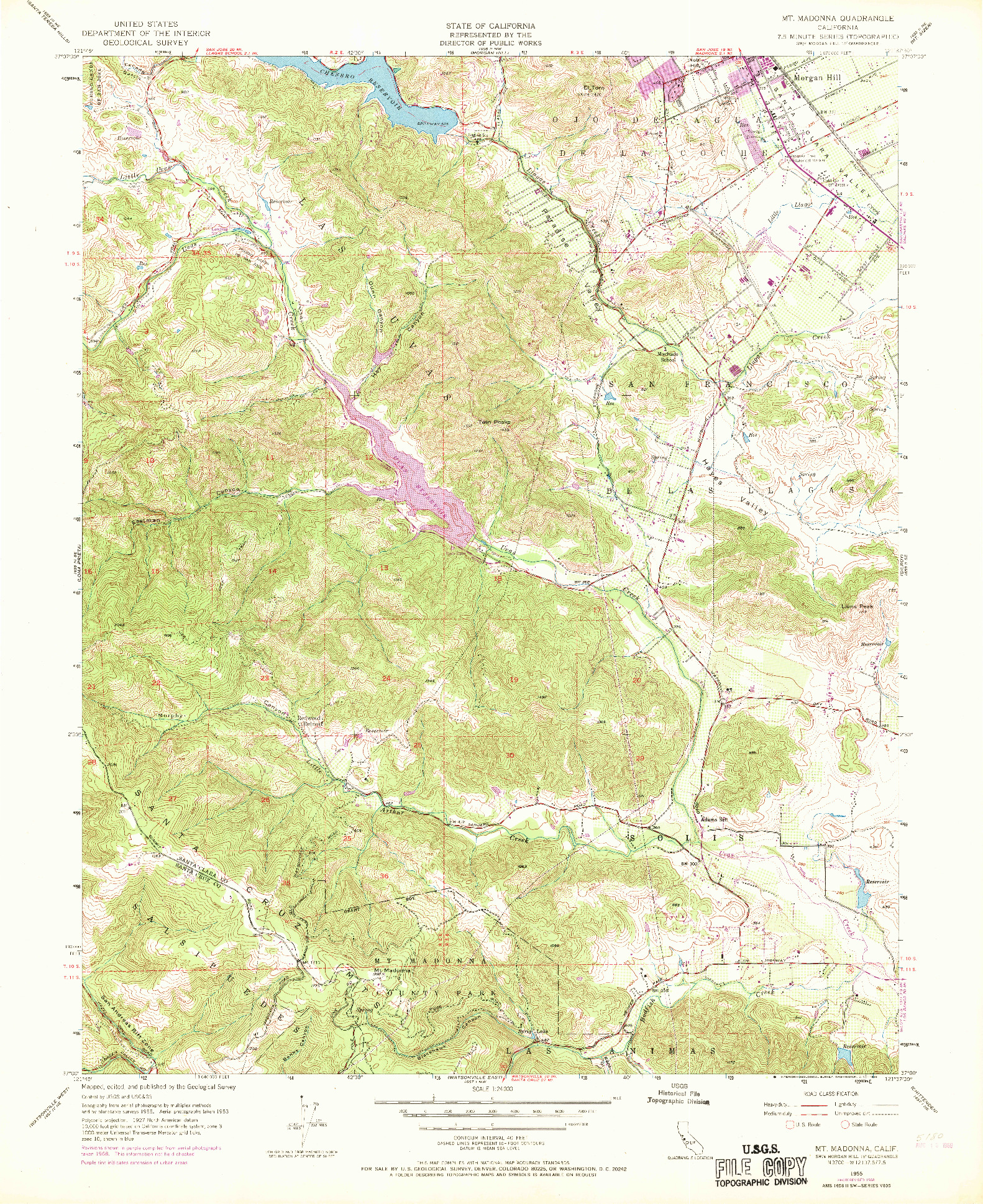 USGS 1:24000-SCALE QUADRANGLE FOR MT. MADONNA, CA 1955