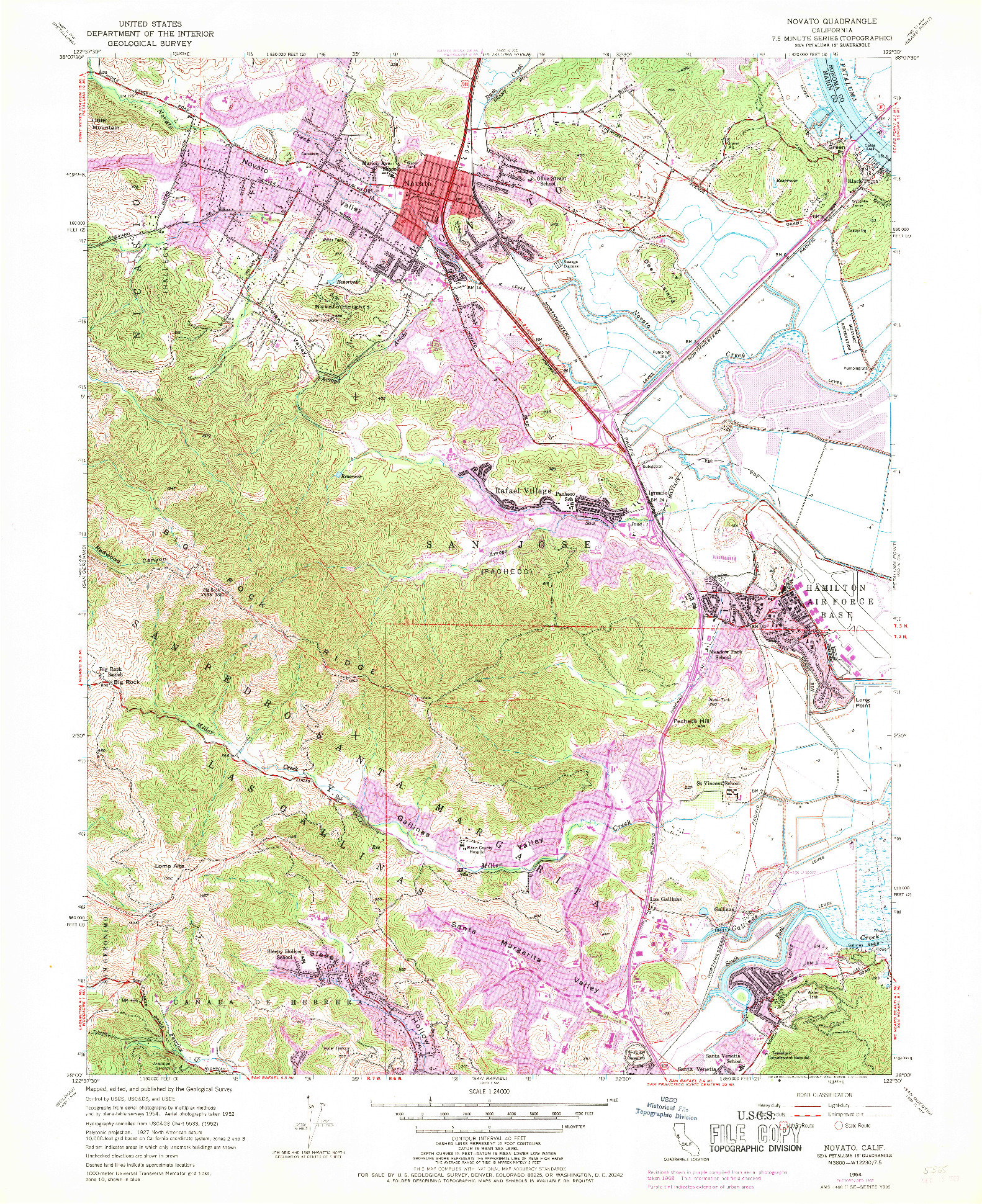 USGS 1:24000-SCALE QUADRANGLE FOR NOVATO, CA 1954