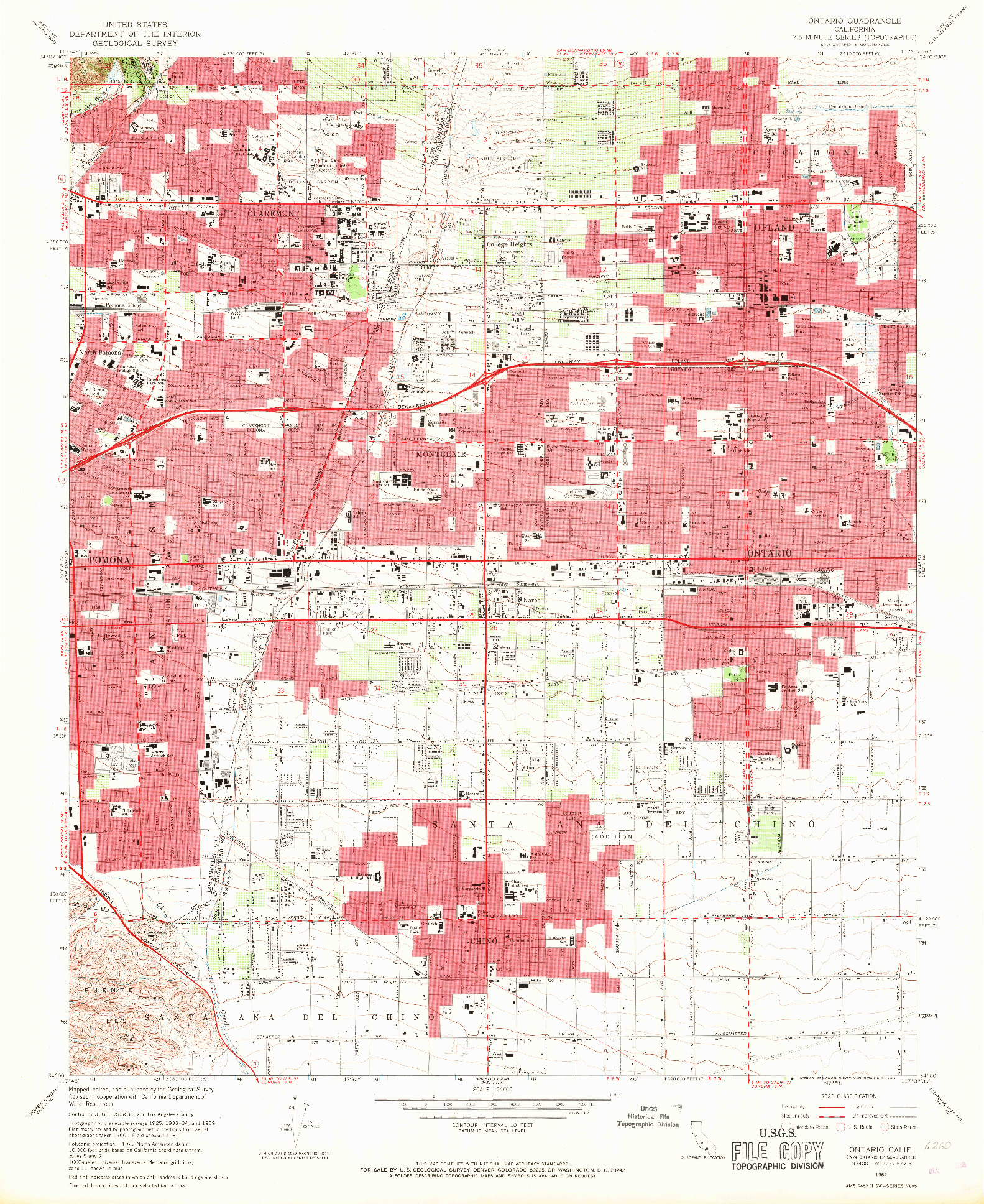 USGS 1:24000-SCALE QUADRANGLE FOR ONTARIO, CA 1967