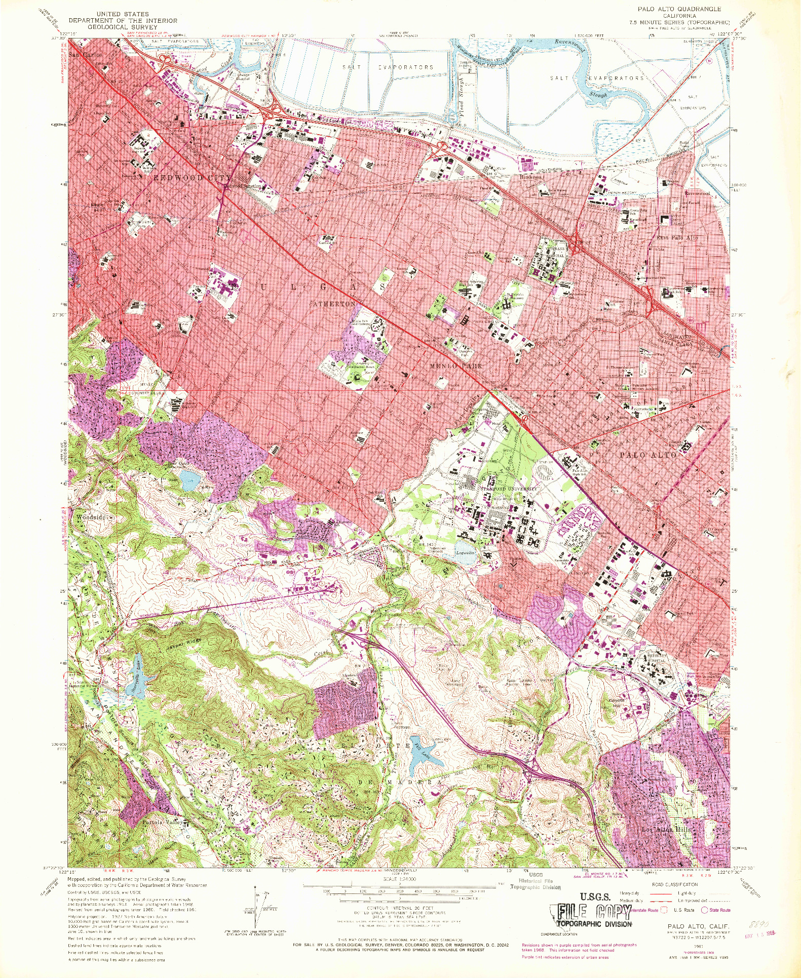 USGS 1:24000-SCALE QUADRANGLE FOR PALO ALTO, CA 1961