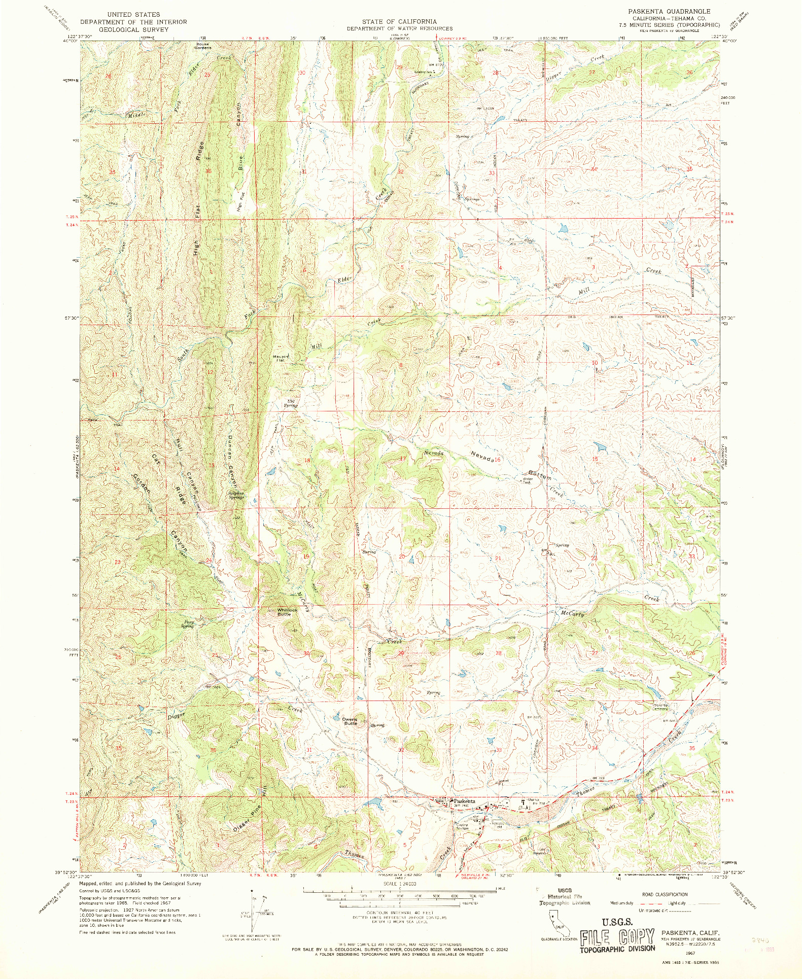 USGS 1:24000-SCALE QUADRANGLE FOR PASKENTA, CA 1967