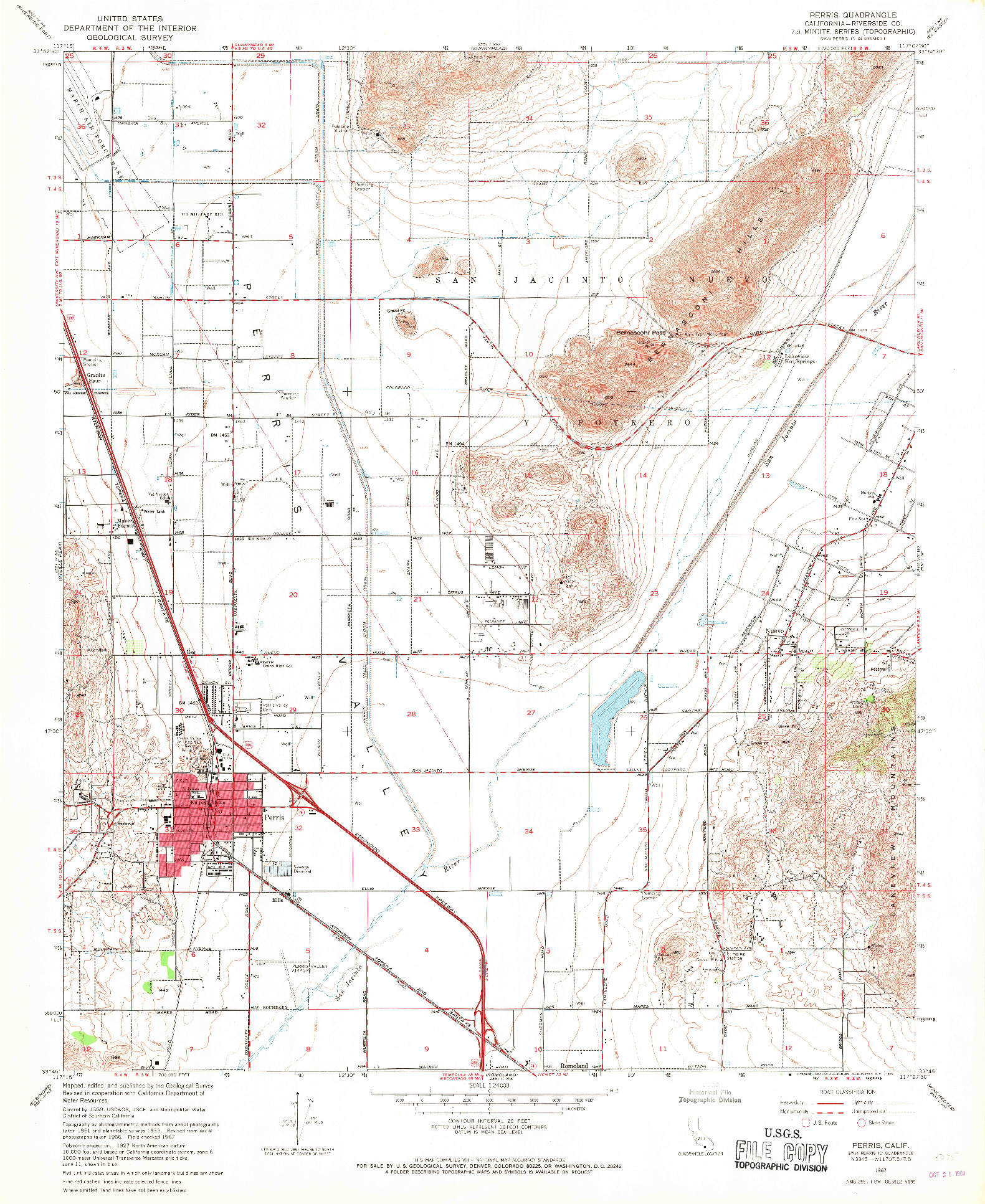 USGS 1:24000-SCALE QUADRANGLE FOR PERRIS, CA 1967