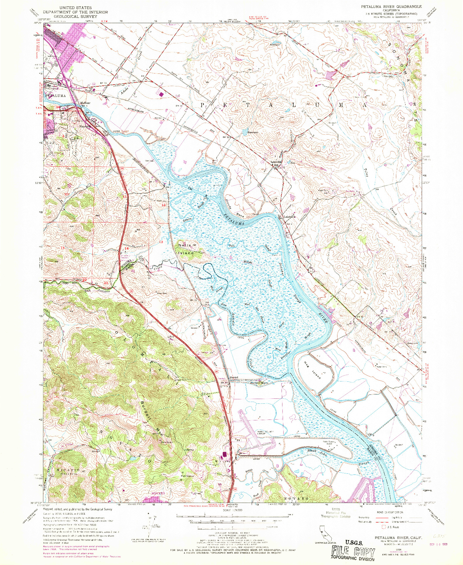 USGS 1:24000-SCALE QUADRANGLE FOR PETALUMA RIVER, CA 1954