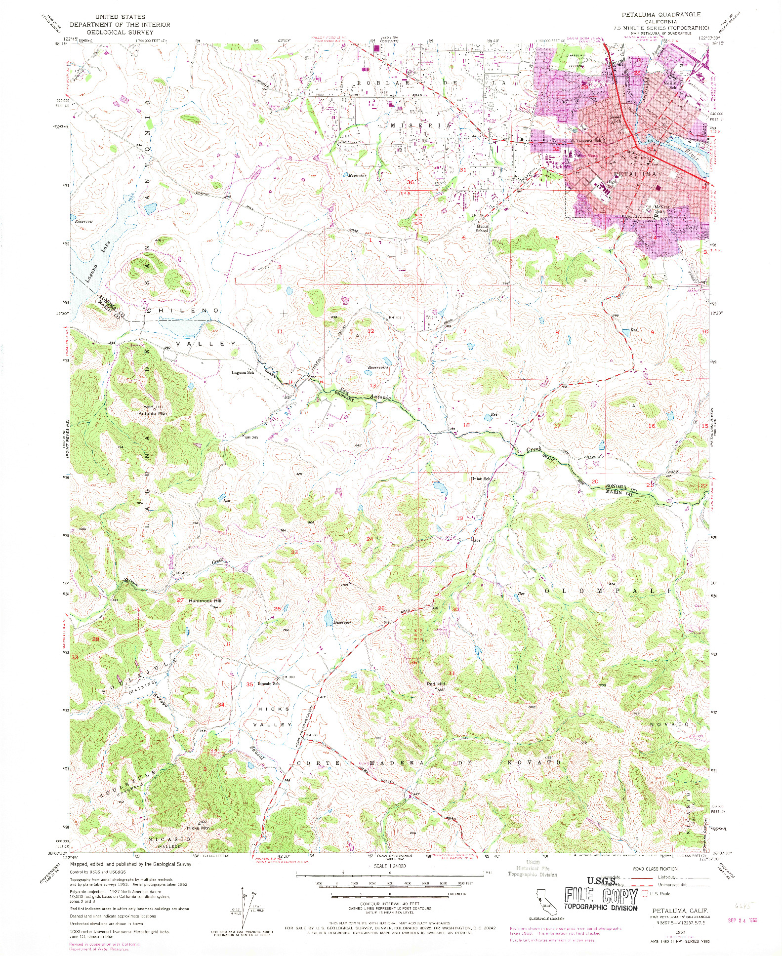 USGS 1:24000-SCALE QUADRANGLE FOR PETALUMA, CA 1954