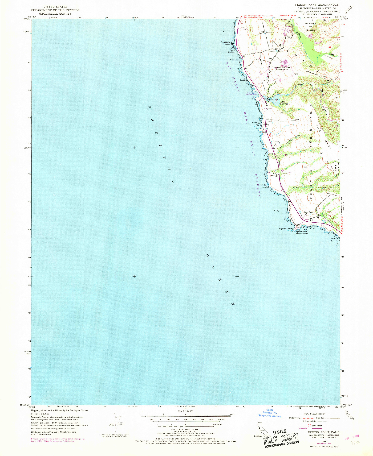 USGS 1:24000-SCALE QUADRANGLE FOR PIGEON POINT, CA 1955