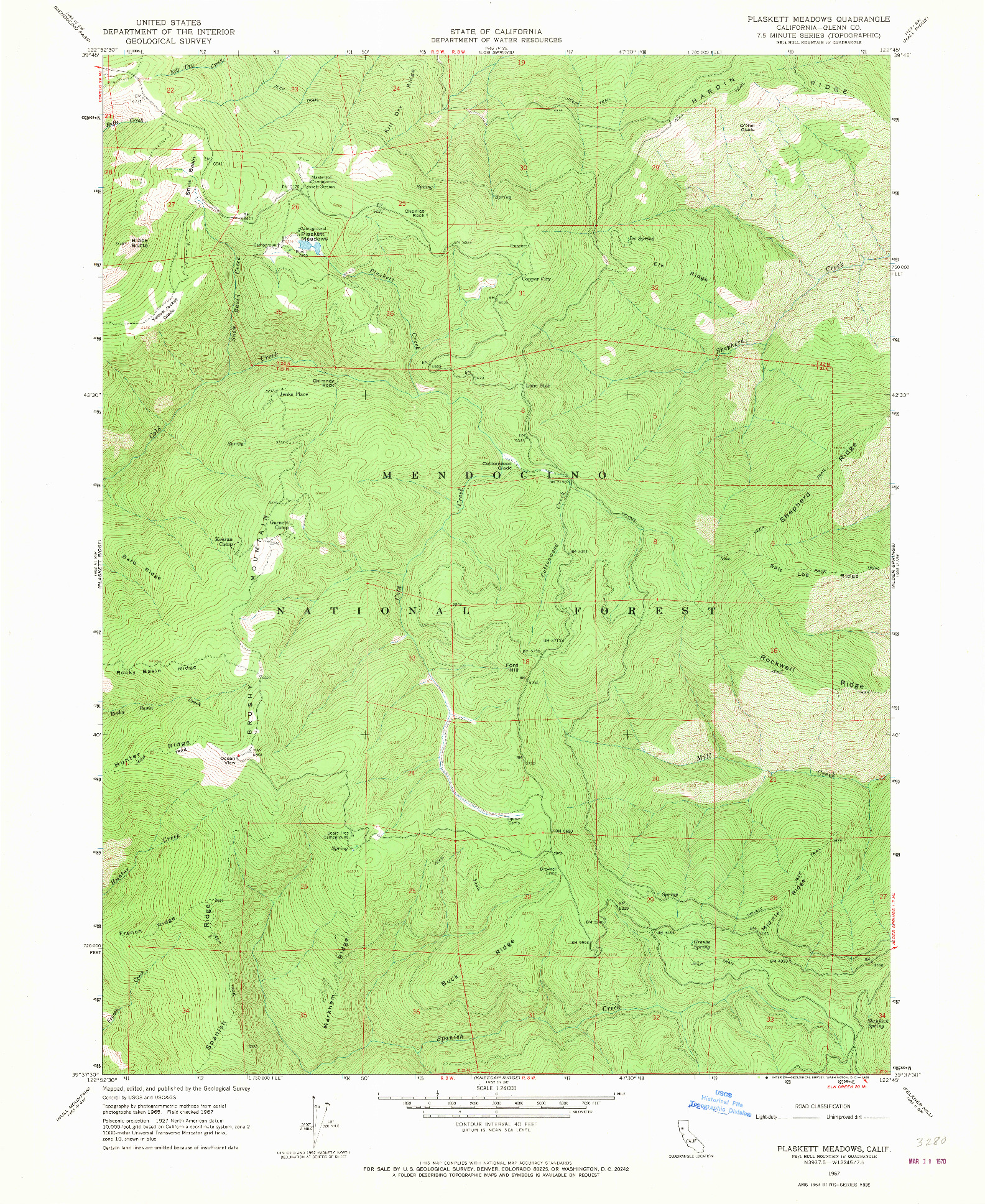 USGS 1:24000-SCALE QUADRANGLE FOR PLASKETT MEADOWS, CA 1967