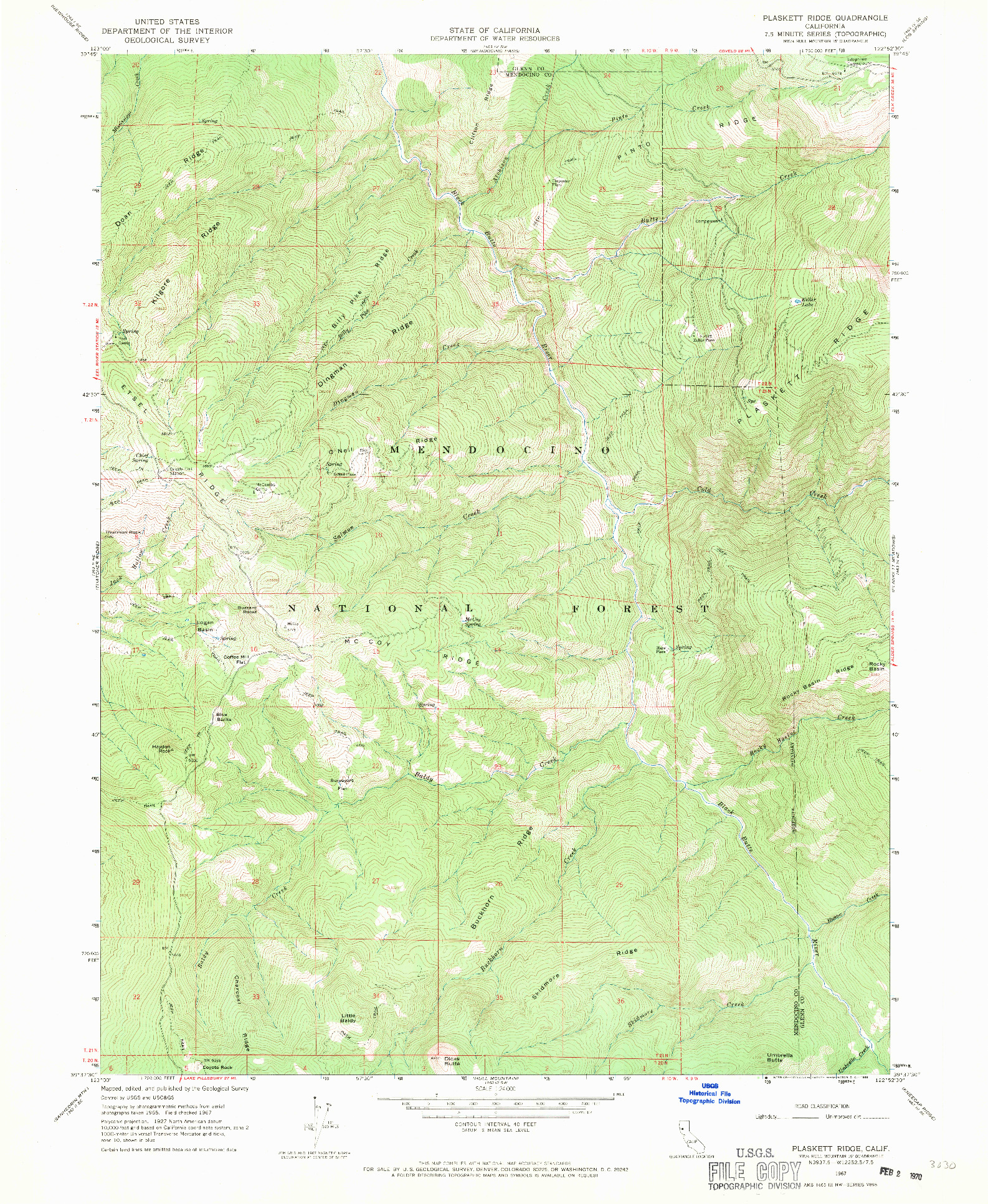 USGS 1:24000-SCALE QUADRANGLE FOR PLASKETT RIDGE, CA 1967