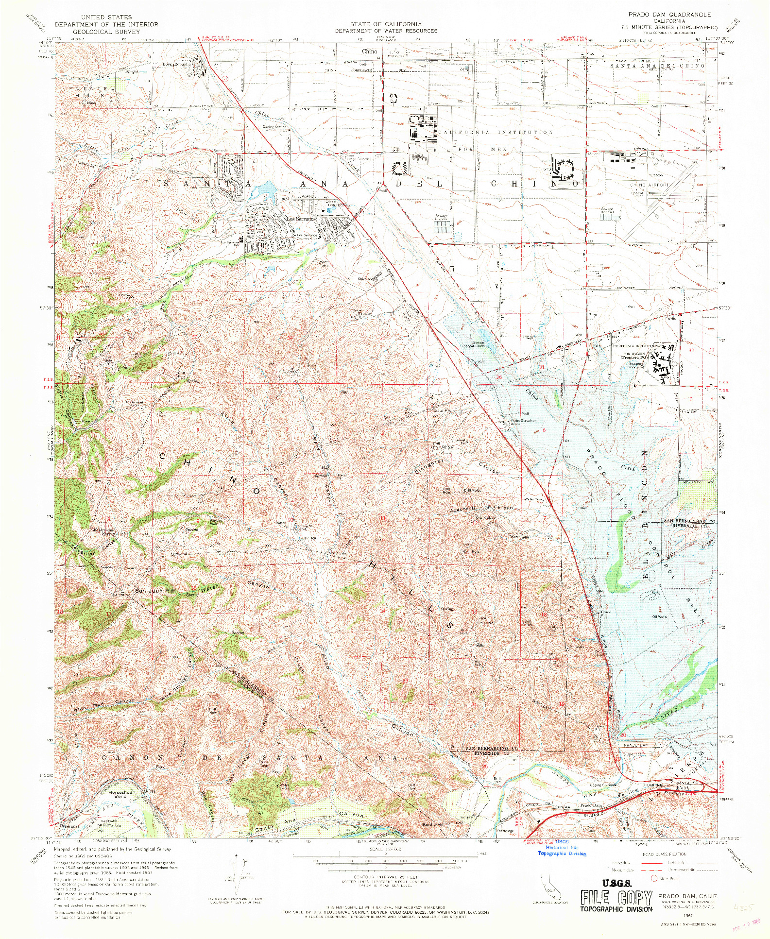 USGS 1:24000-SCALE QUADRANGLE FOR PRADO DAM, CA 1967