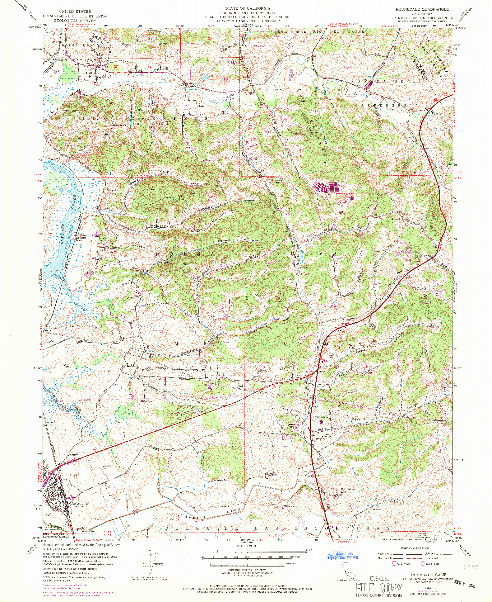 USGS 1:24000-SCALE QUADRANGLE FOR PRUNEDALE, CA 1954