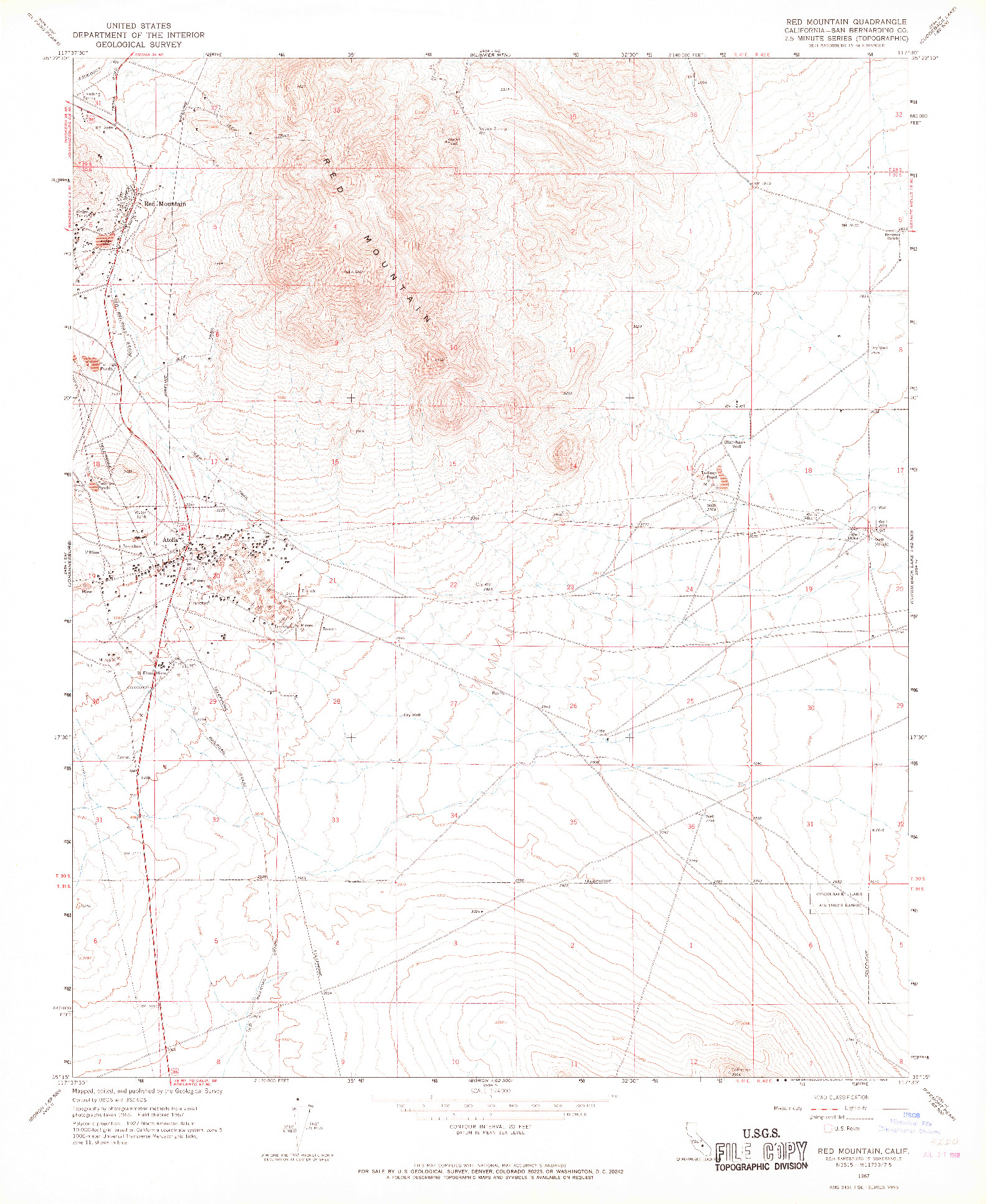 USGS 1:24000-SCALE QUADRANGLE FOR RED MOUNTAIN, CA 1967