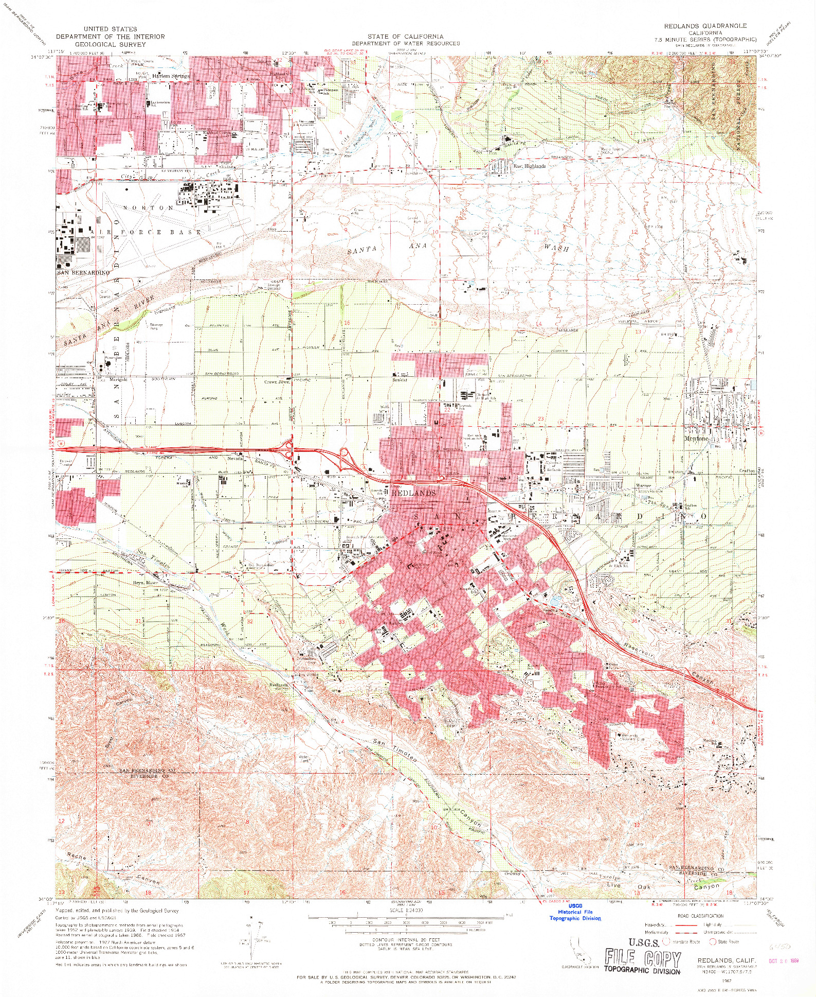 USGS 1:24000-SCALE QUADRANGLE FOR REDLANDS, CA 1967