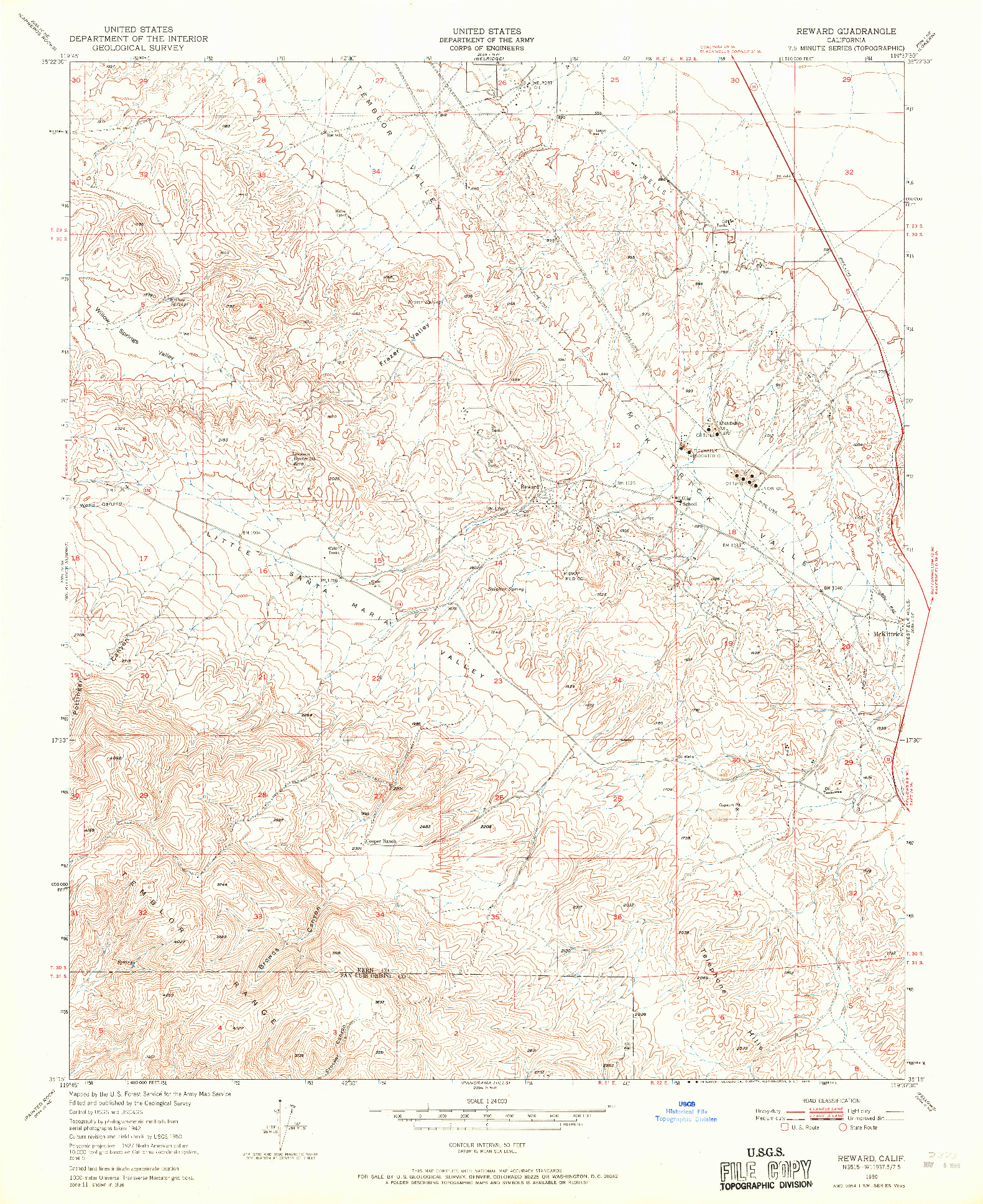 USGS 1:24000-SCALE QUADRANGLE FOR REWARD, CA 1950