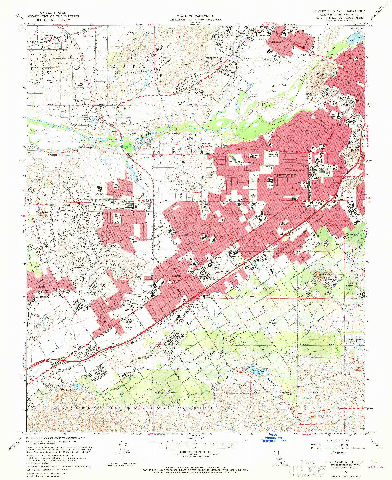 USGS 1:24000-SCALE QUADRANGLE FOR RIVERSIDE WEST, CA 1967