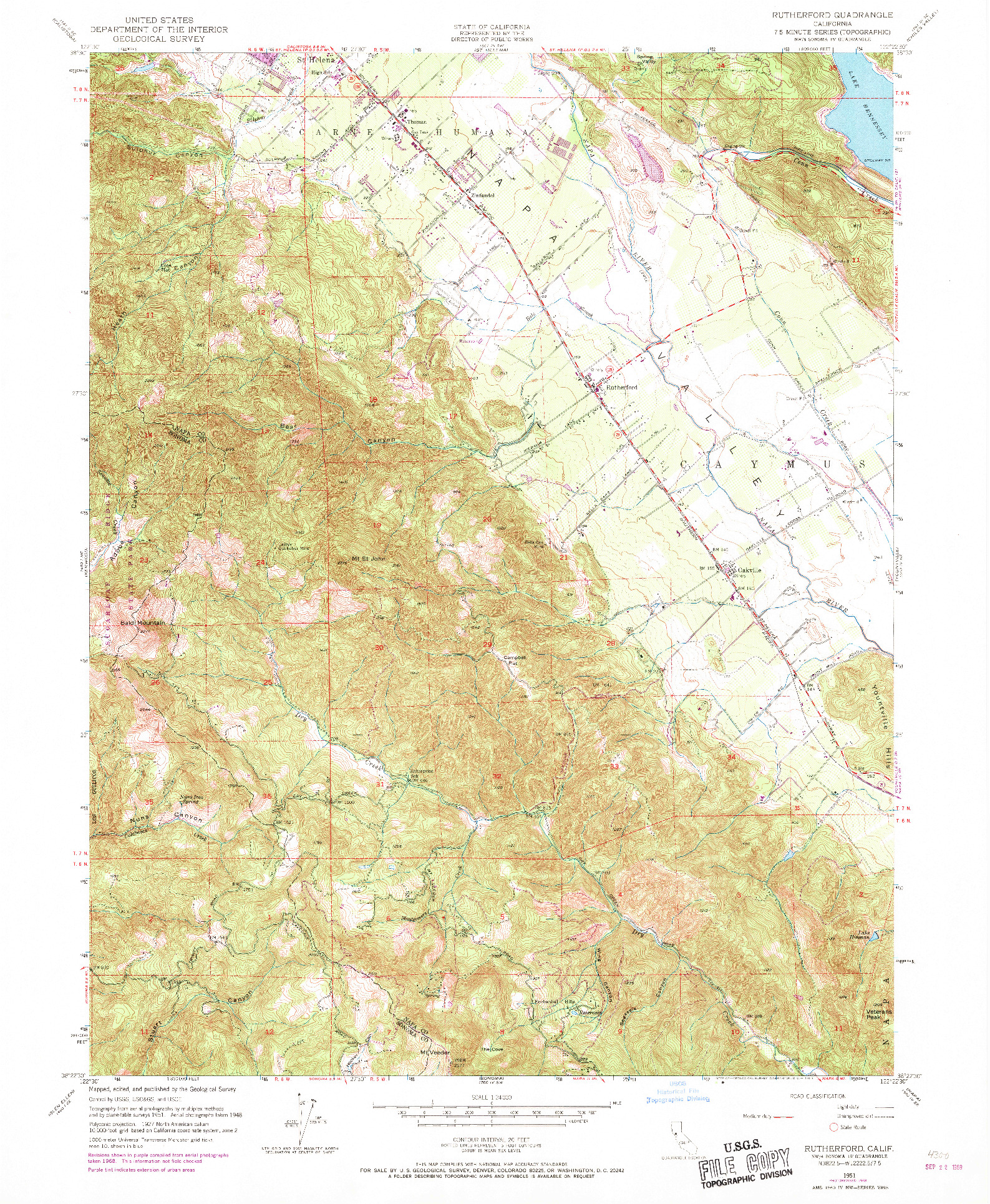 USGS 1:24000-SCALE QUADRANGLE FOR RUTHERFORD, CA 1951