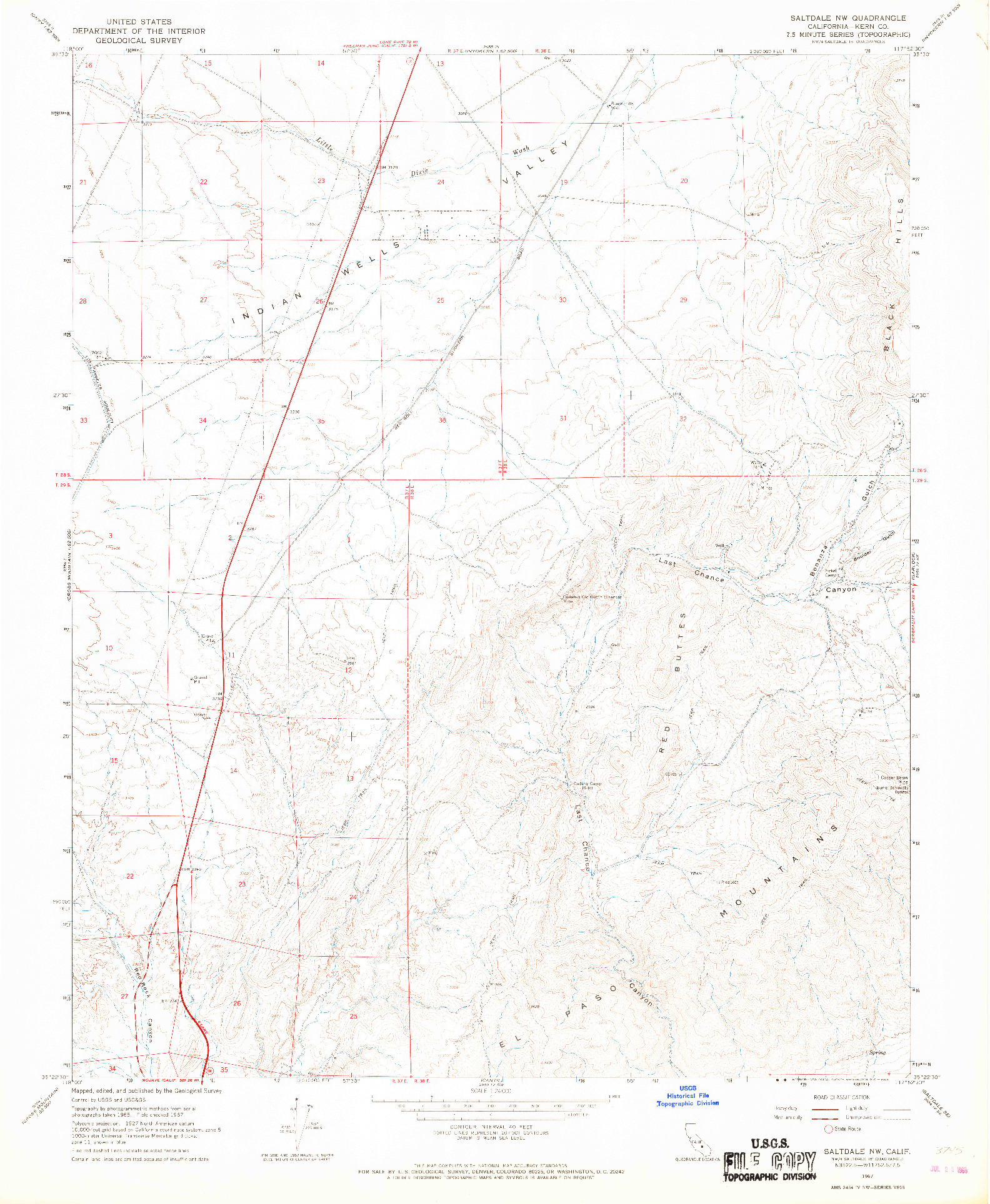 USGS 1:24000-SCALE QUADRANGLE FOR SALTDALE NW, CA 1967