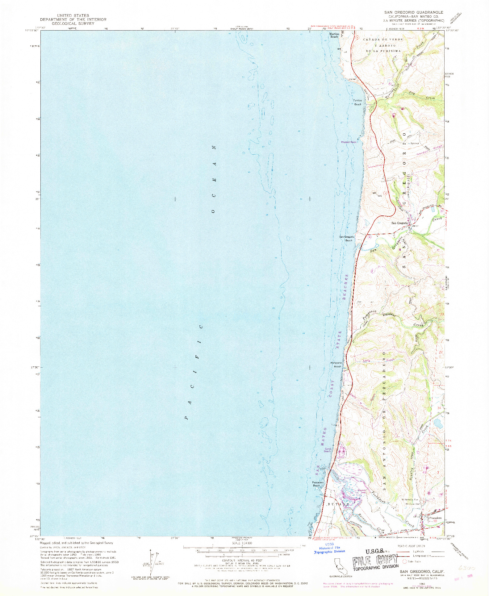 USGS 1:24000-SCALE QUADRANGLE FOR SAN GREGORIO, CA 1961