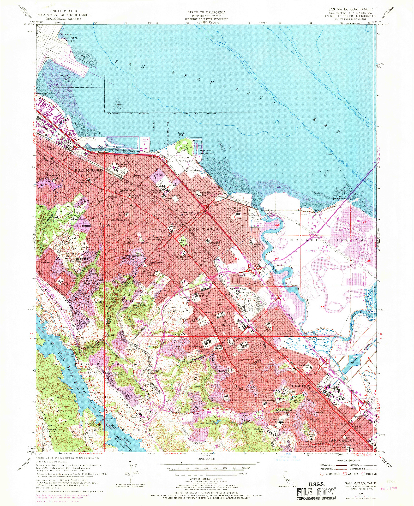 USGS 1:24000-SCALE QUADRANGLE FOR SAN MATEO, CA 1956