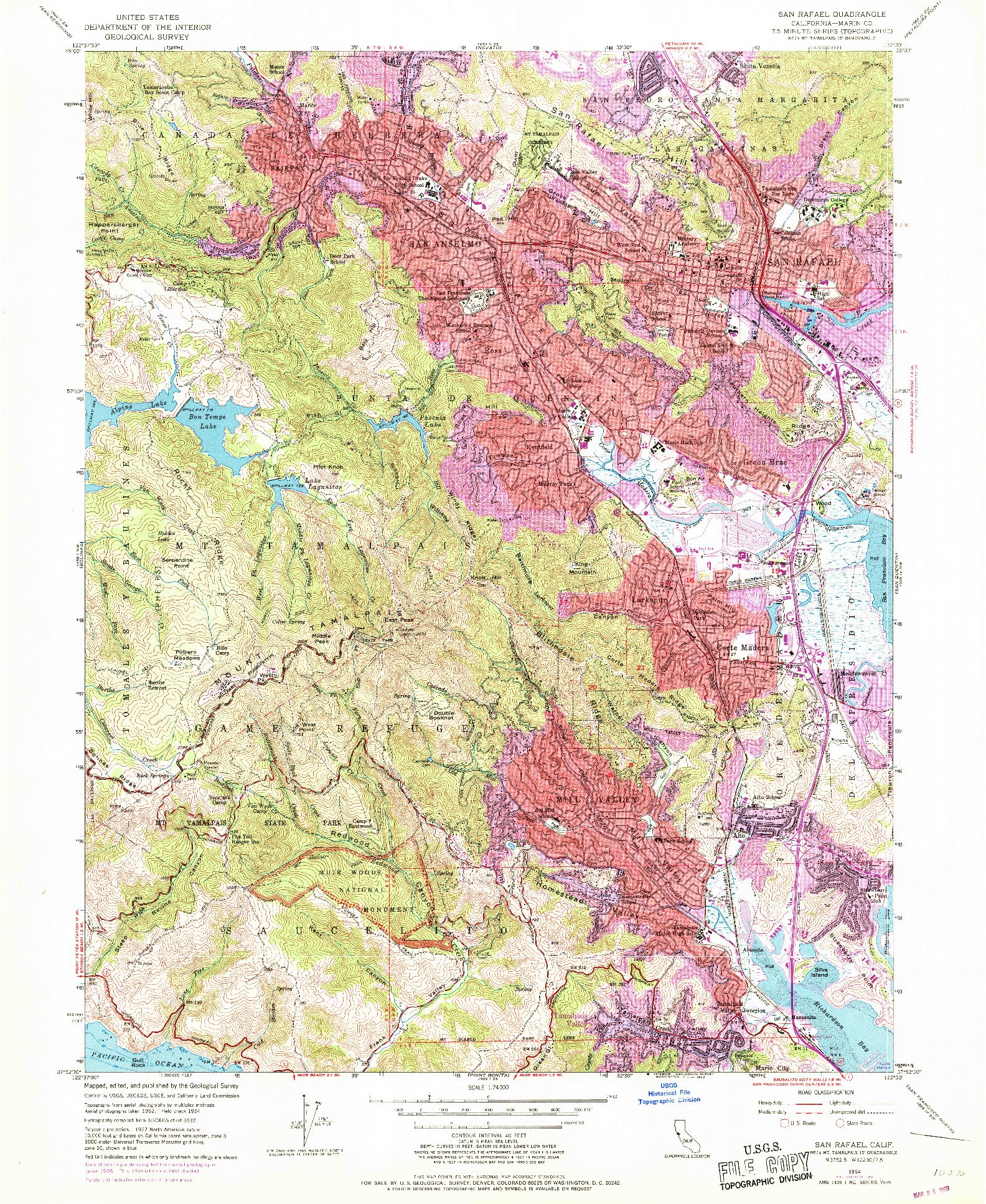 USGS 1:24000-SCALE QUADRANGLE FOR SAN RAFAEL, CA 1954