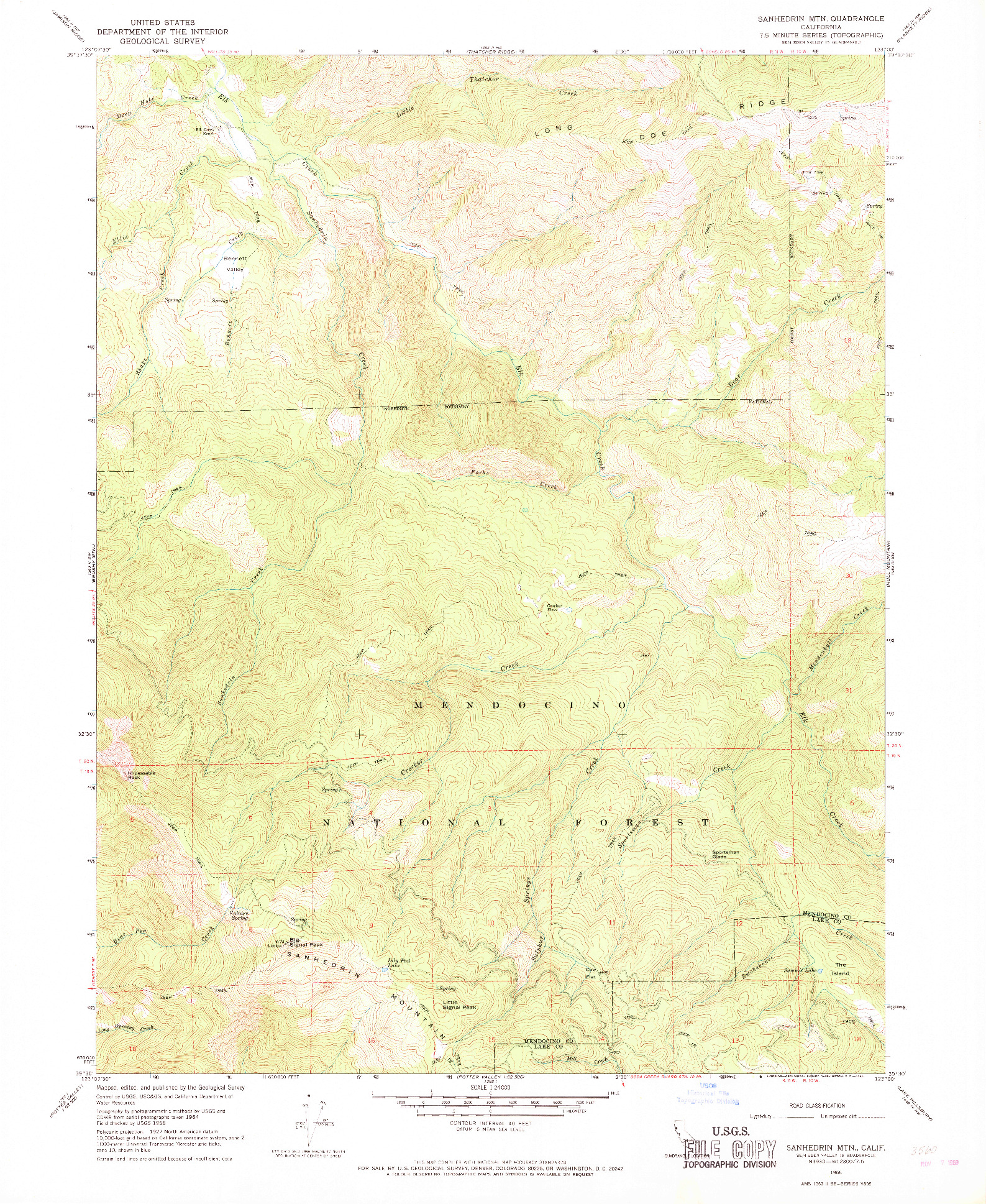 USGS 1:24000-SCALE QUADRANGLE FOR SANHEDRIN MTN, CA 1966