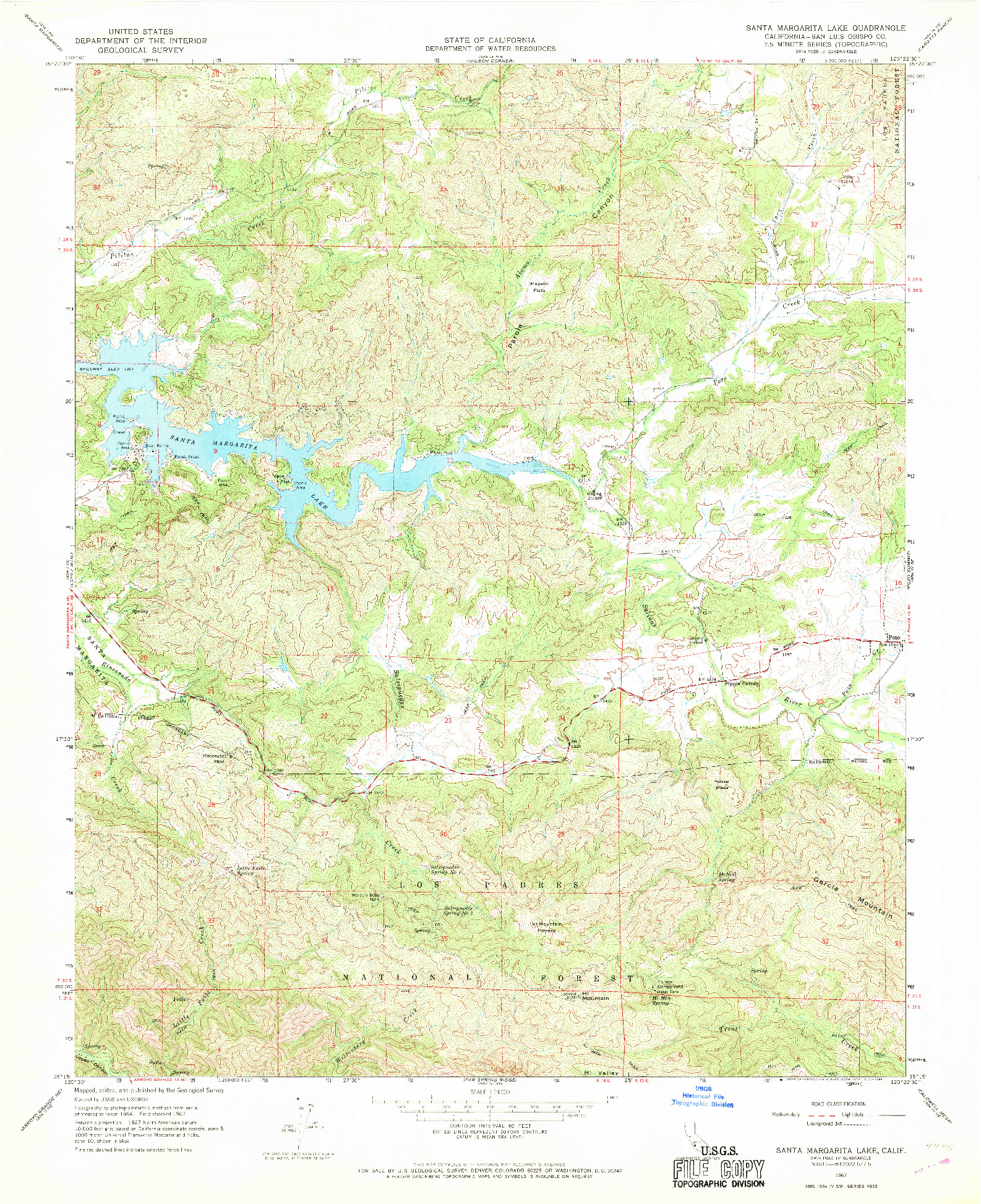 USGS 1:24000-SCALE QUADRANGLE FOR SANTA MARGARITA LAKE, CA 1967