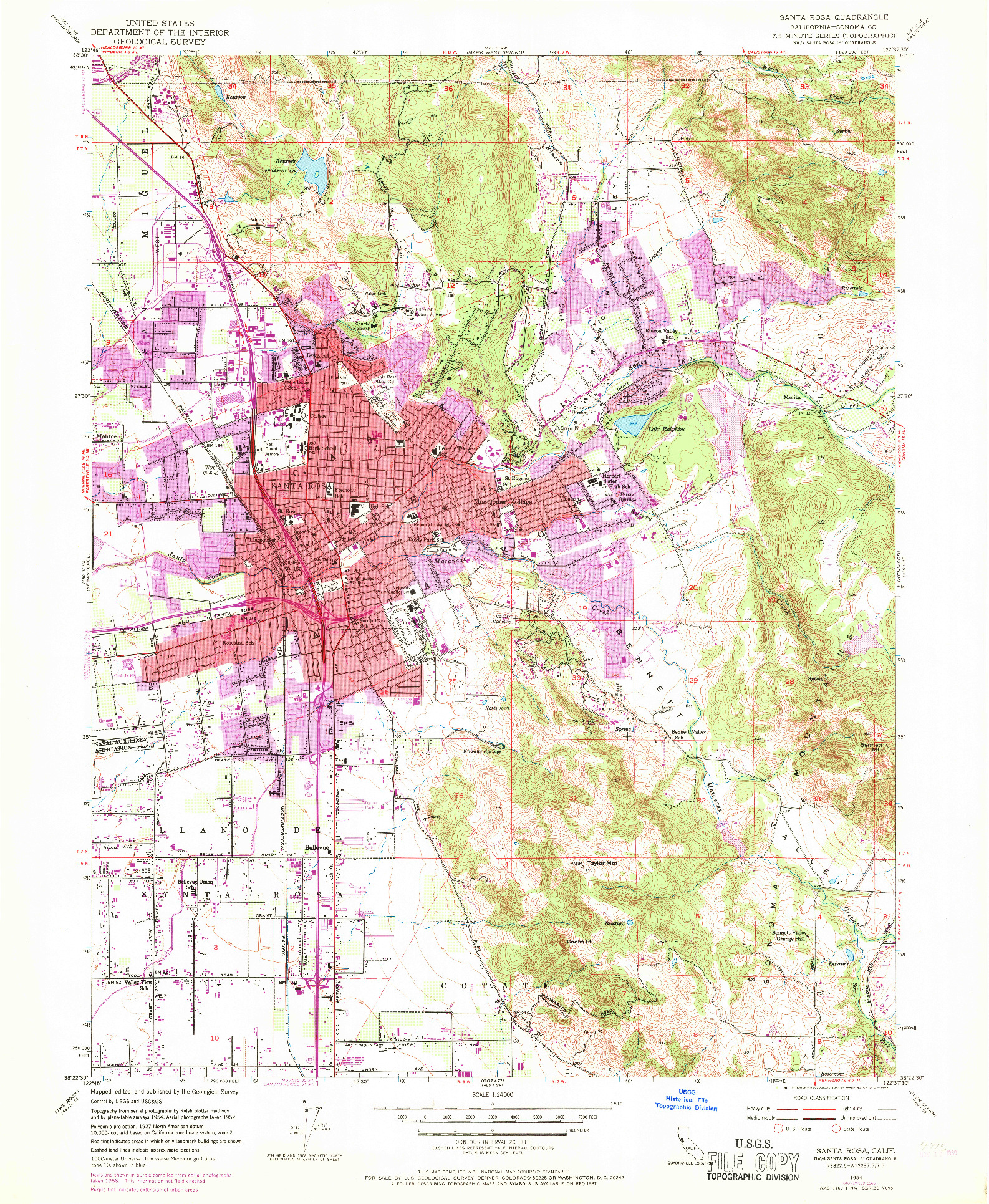 USGS 1:24000-SCALE QUADRANGLE FOR SANTA ROSA, CA 1954