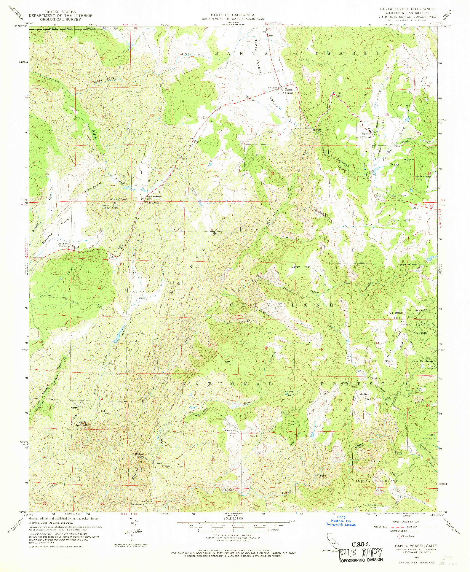 USGS 1:24000-SCALE QUADRANGLE FOR SANTA YSABEL, CA 1960