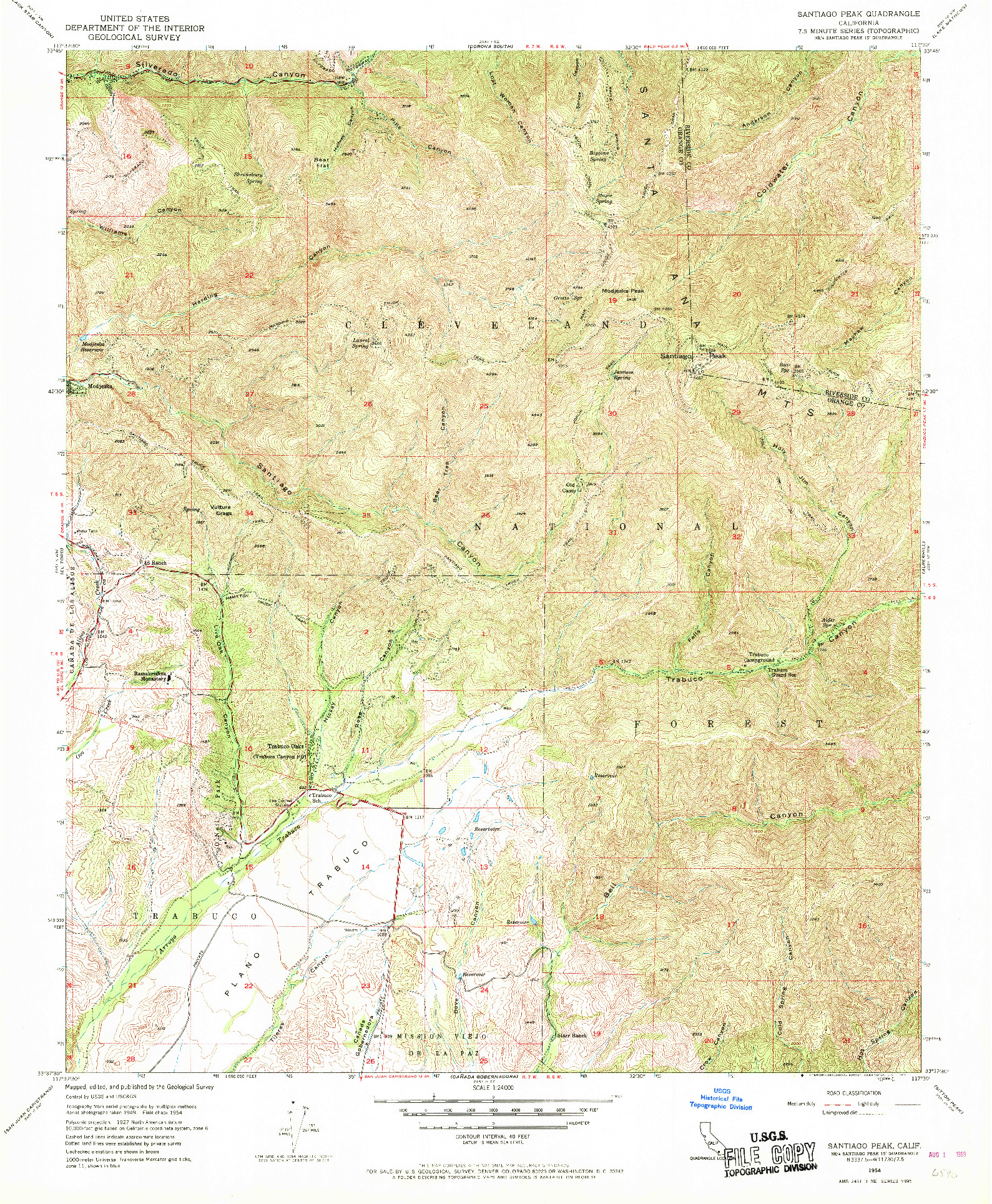 USGS 1:24000-SCALE QUADRANGLE FOR SANTIAGO PEAK, CA 1954