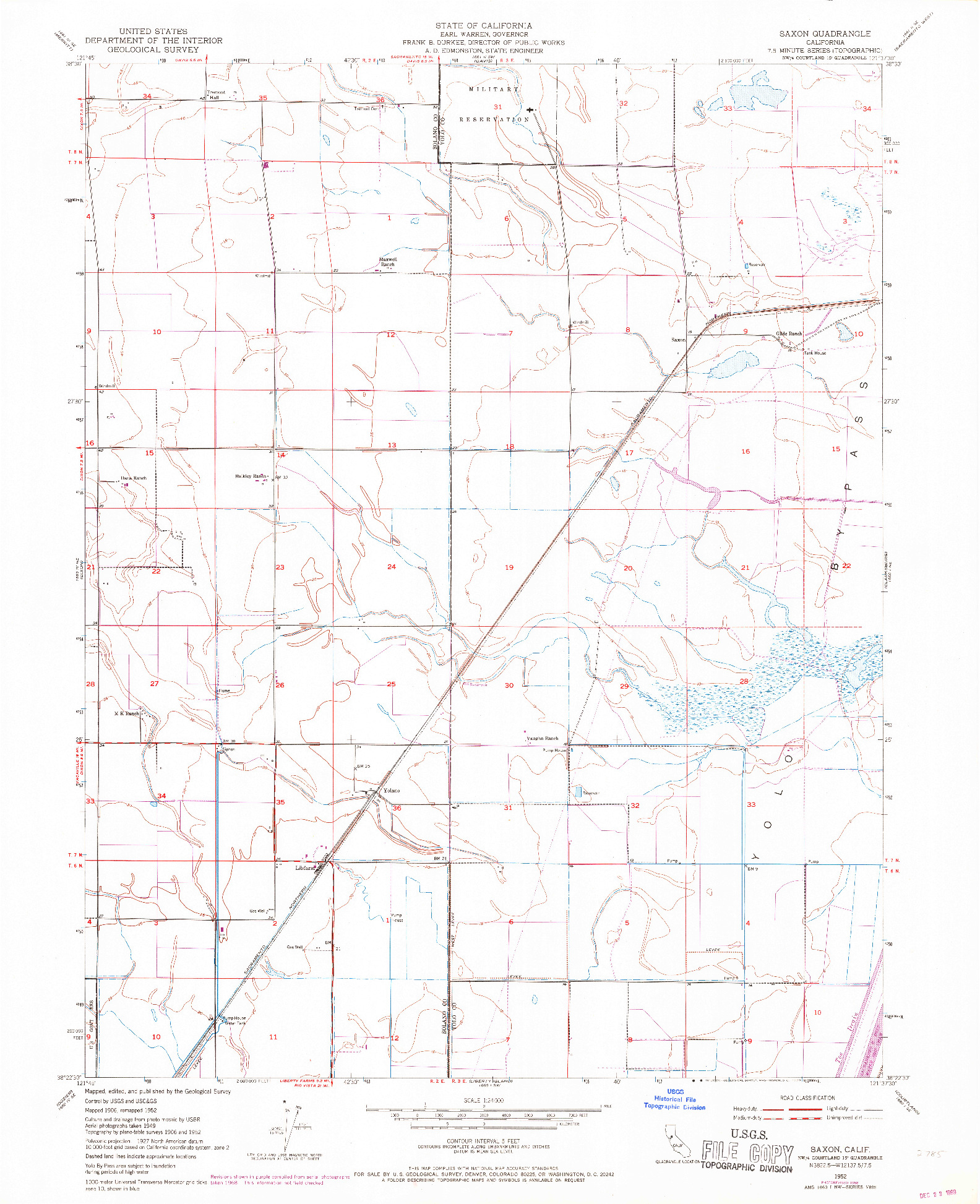 USGS 1:24000-SCALE QUADRANGLE FOR SAXON, CA 1952