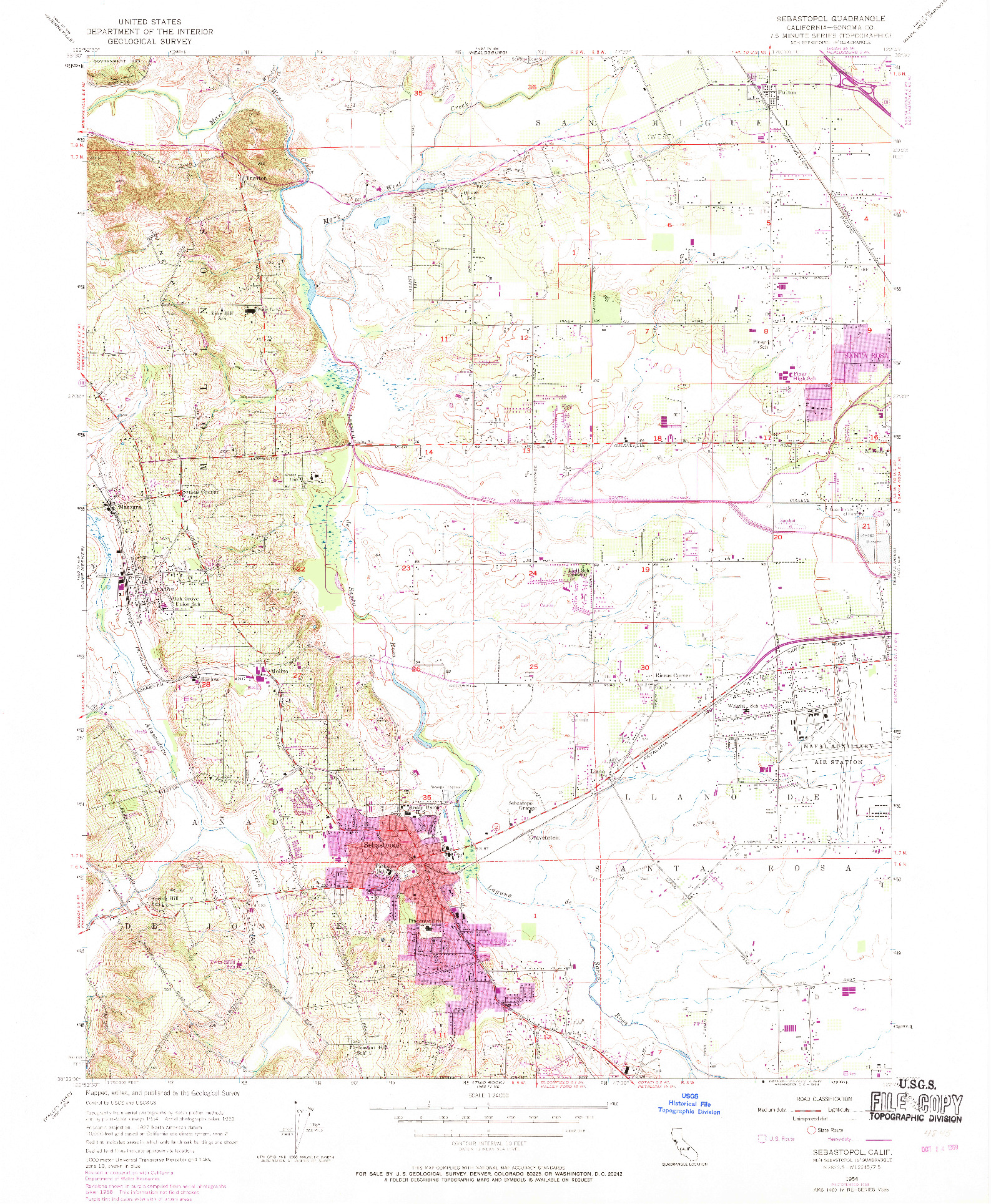 USGS 1:24000-SCALE QUADRANGLE FOR SEBASTOPOL, CA 1954