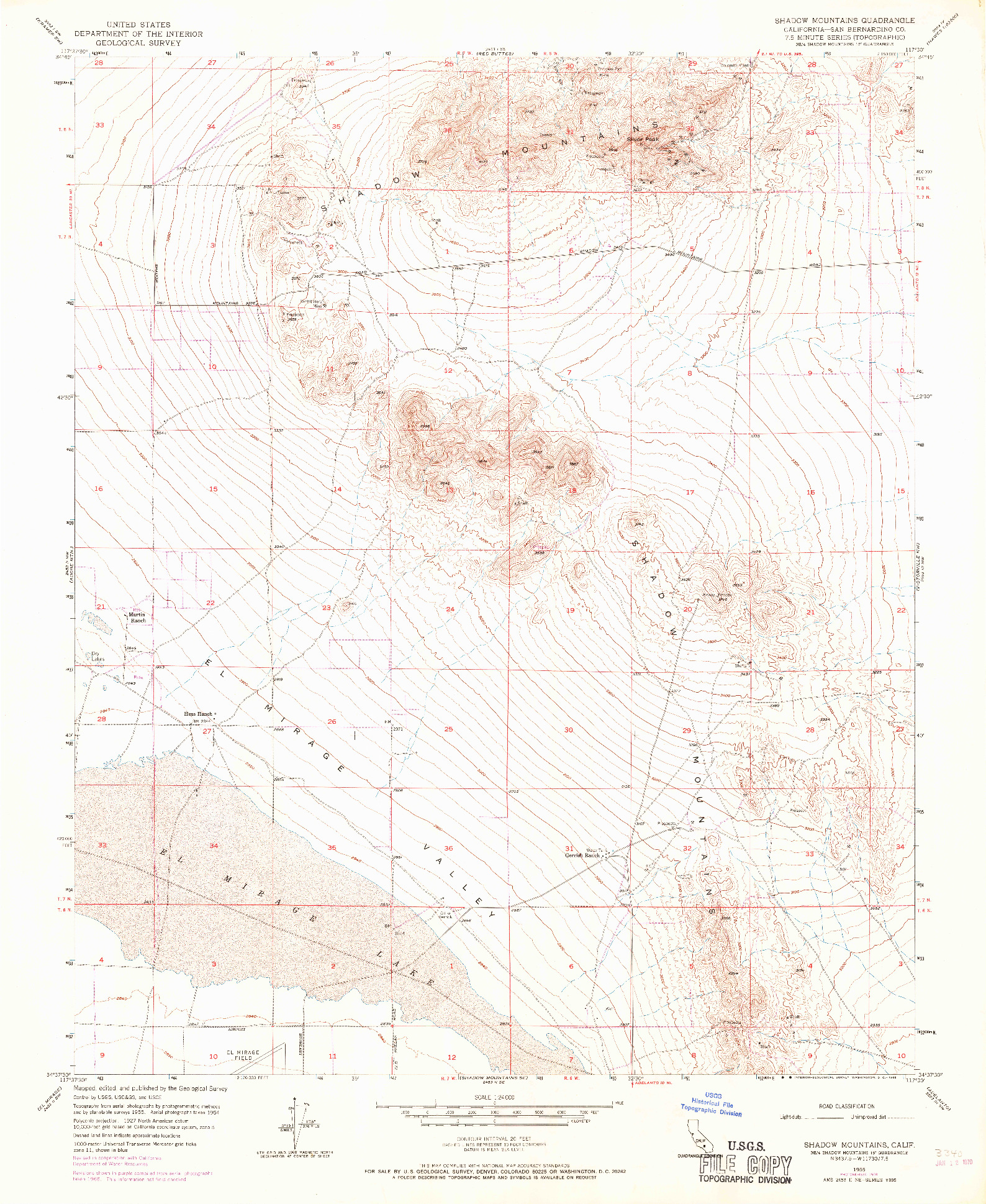 USGS 1:24000-SCALE QUADRANGLE FOR SHADOW MOUNTAINS, CA 1955