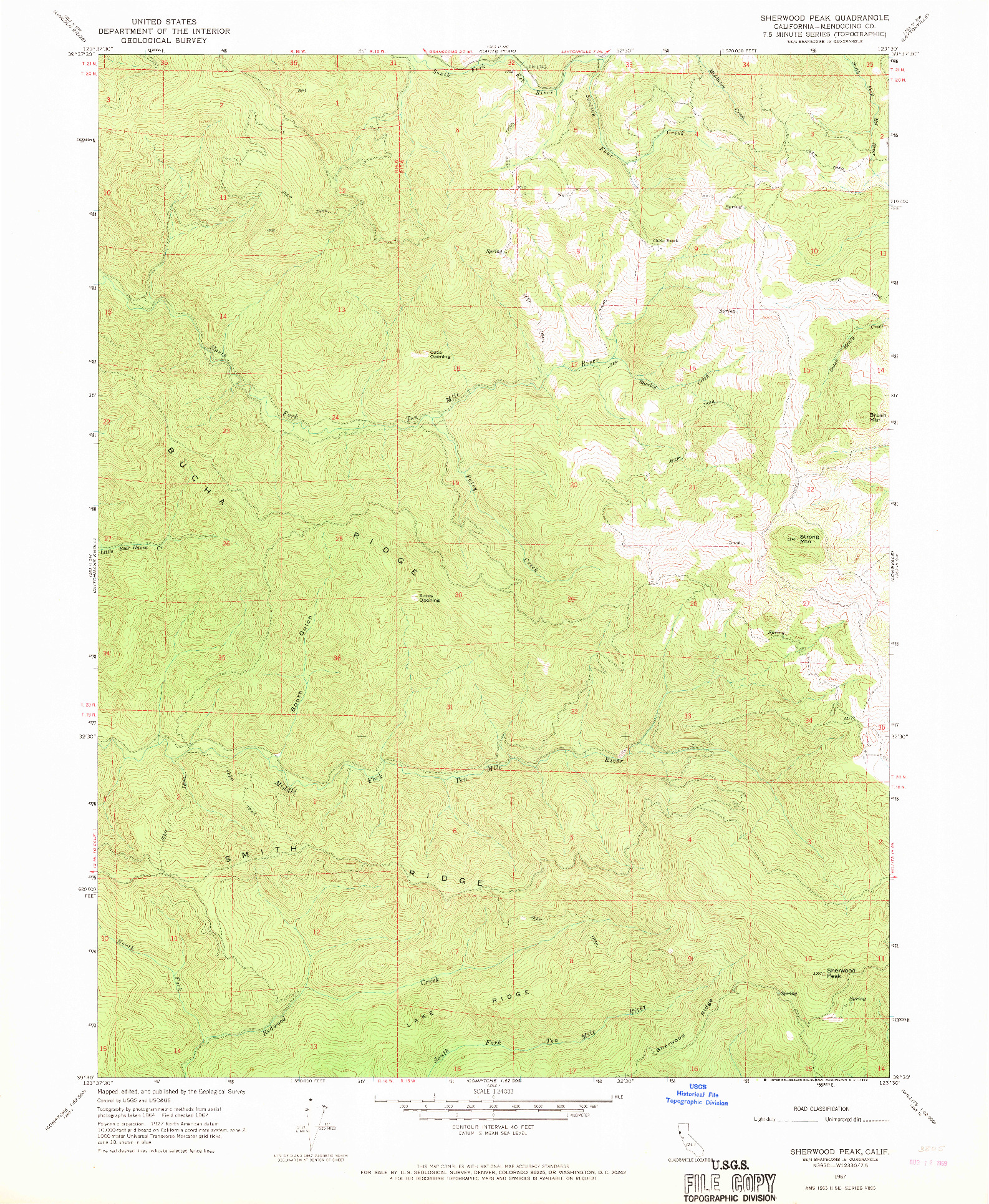 USGS 1:24000-SCALE QUADRANGLE FOR SHERWOOD PEAK, CA 1967