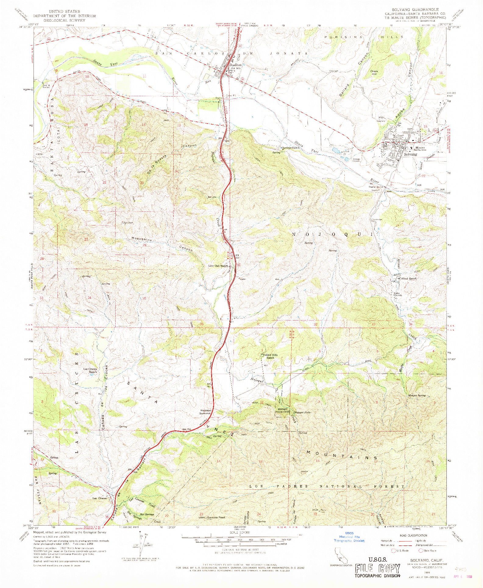 USGS 1:24000-SCALE QUADRANGLE FOR SOLVANG, CA 1959