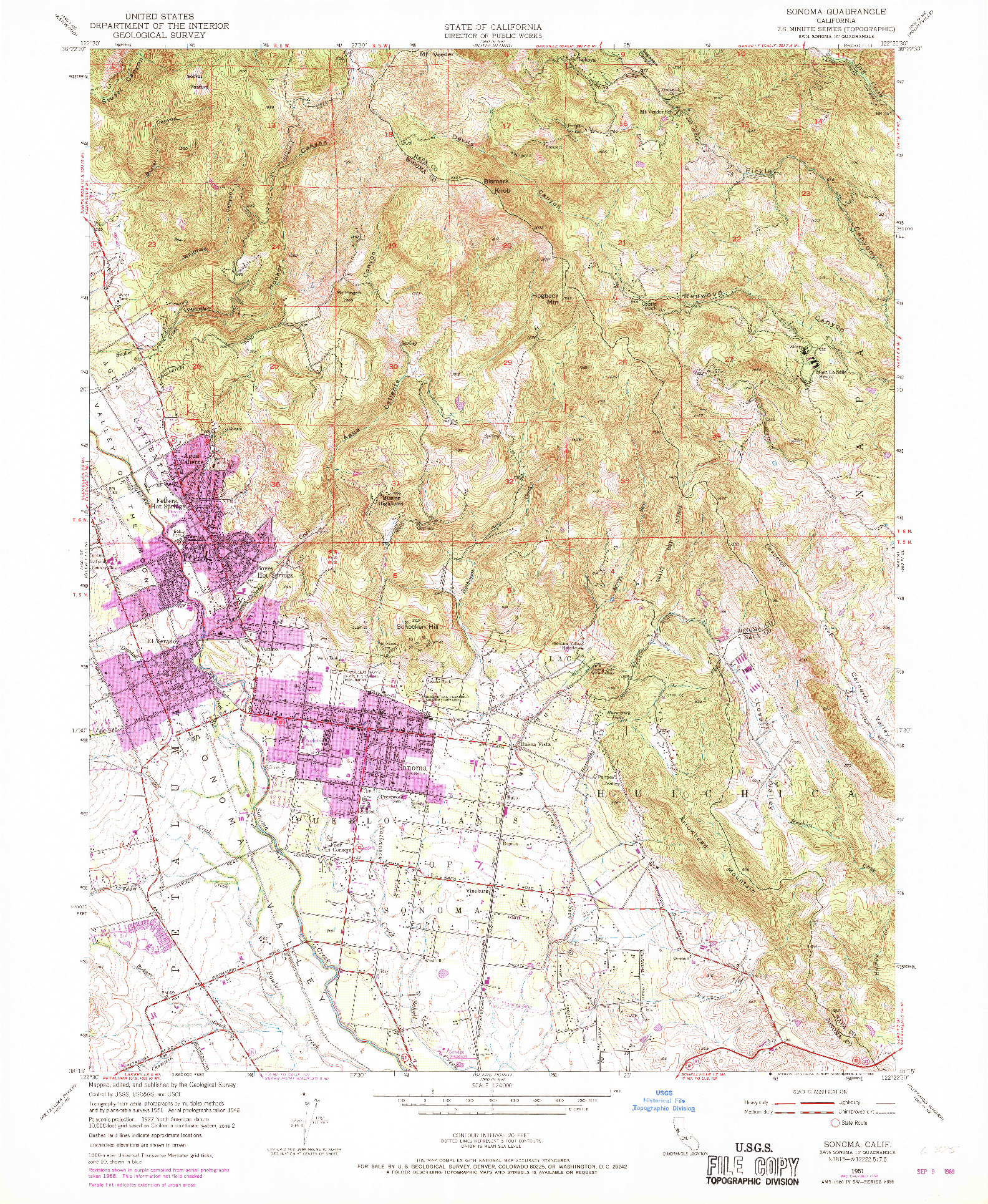 USGS 1:24000-SCALE QUADRANGLE FOR SONOMA, CA 1951